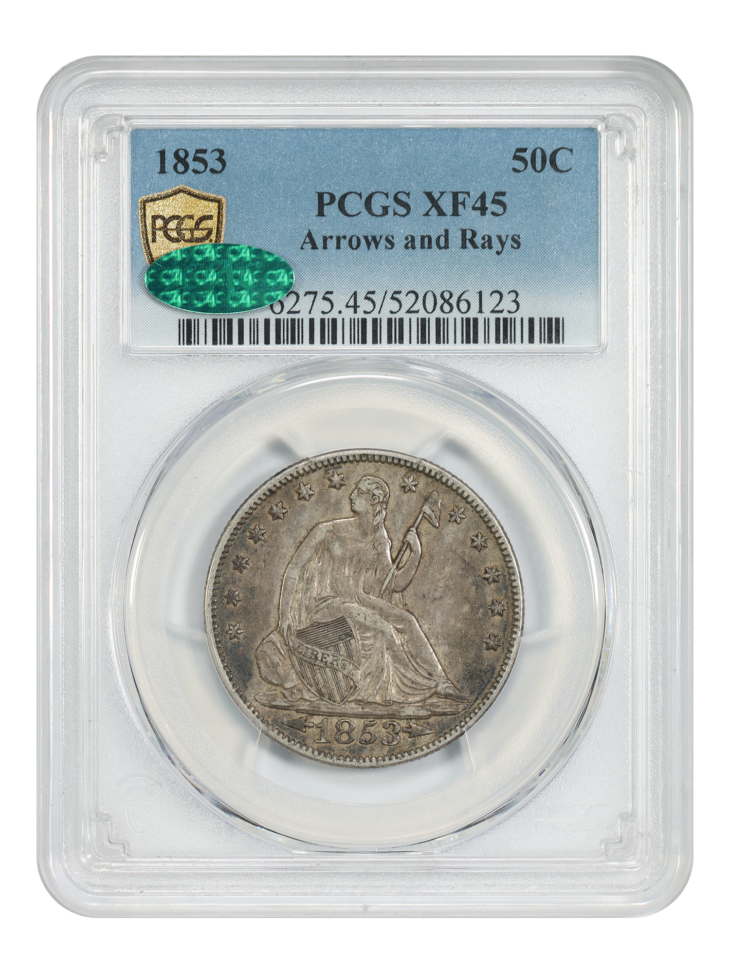 1853 50C PCGS/CAC XF45 (Arrows and Rays)