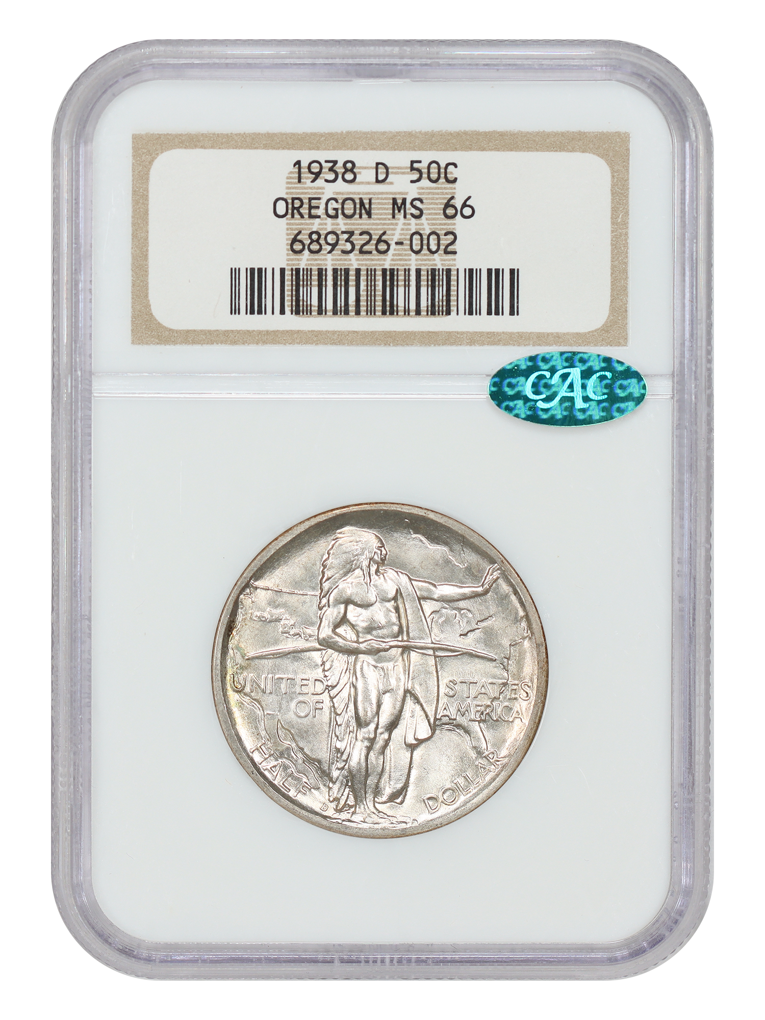 1938-D 50C Oregon NGC/CAC MS66