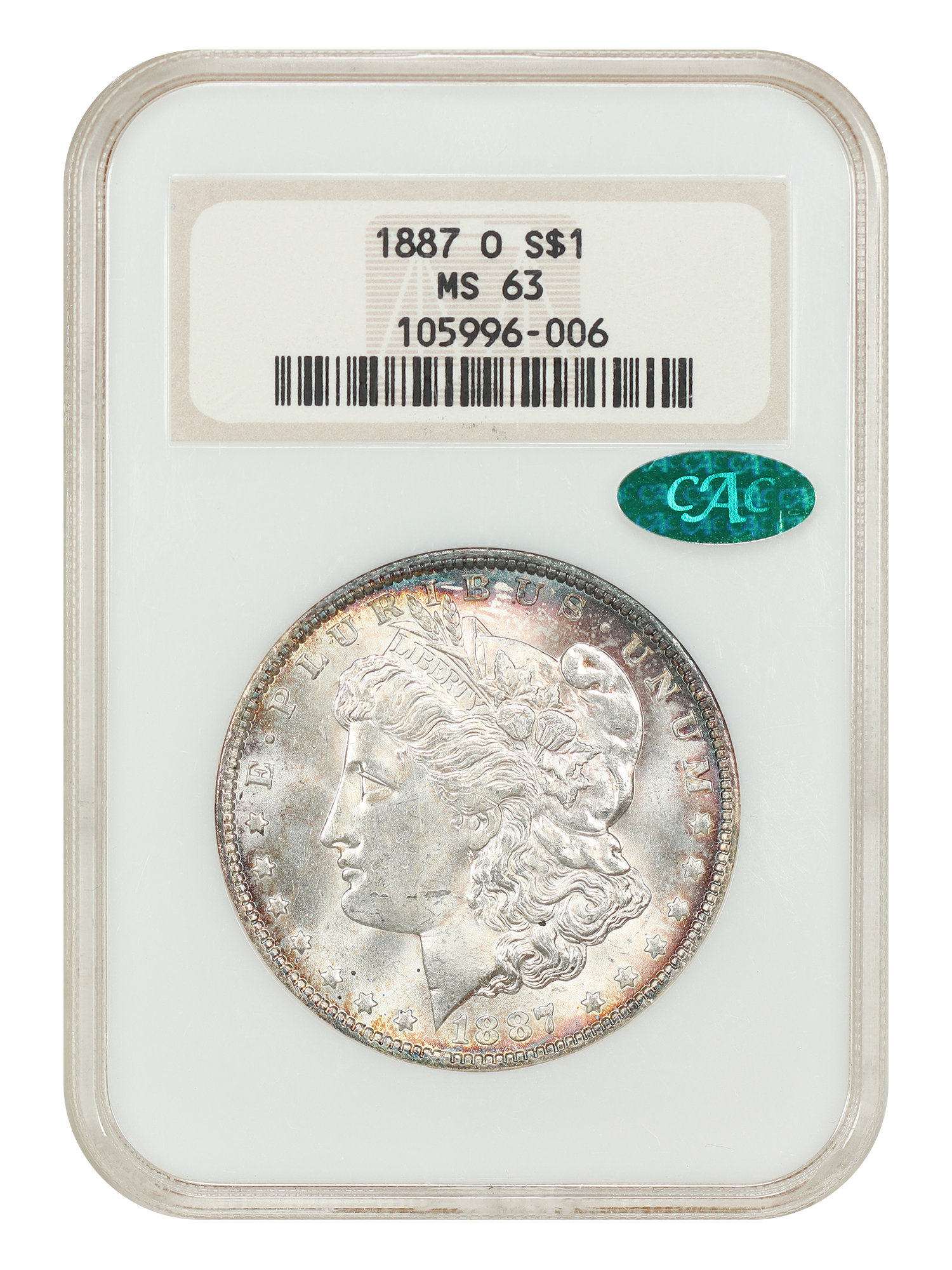 1887-O $1 NGC/CAC MS63 (OH)