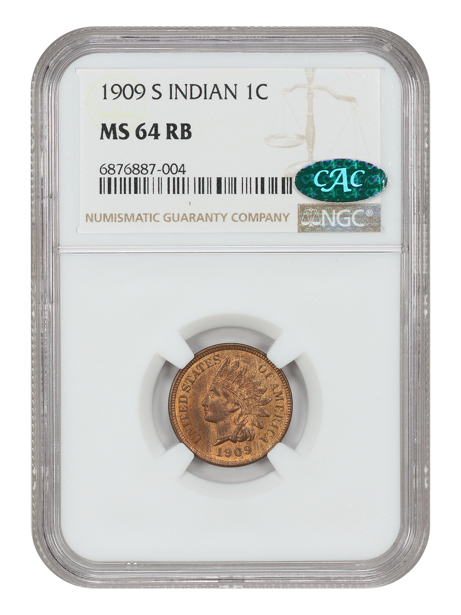 1909-S 1C Indian NGC/CAC MS64RB