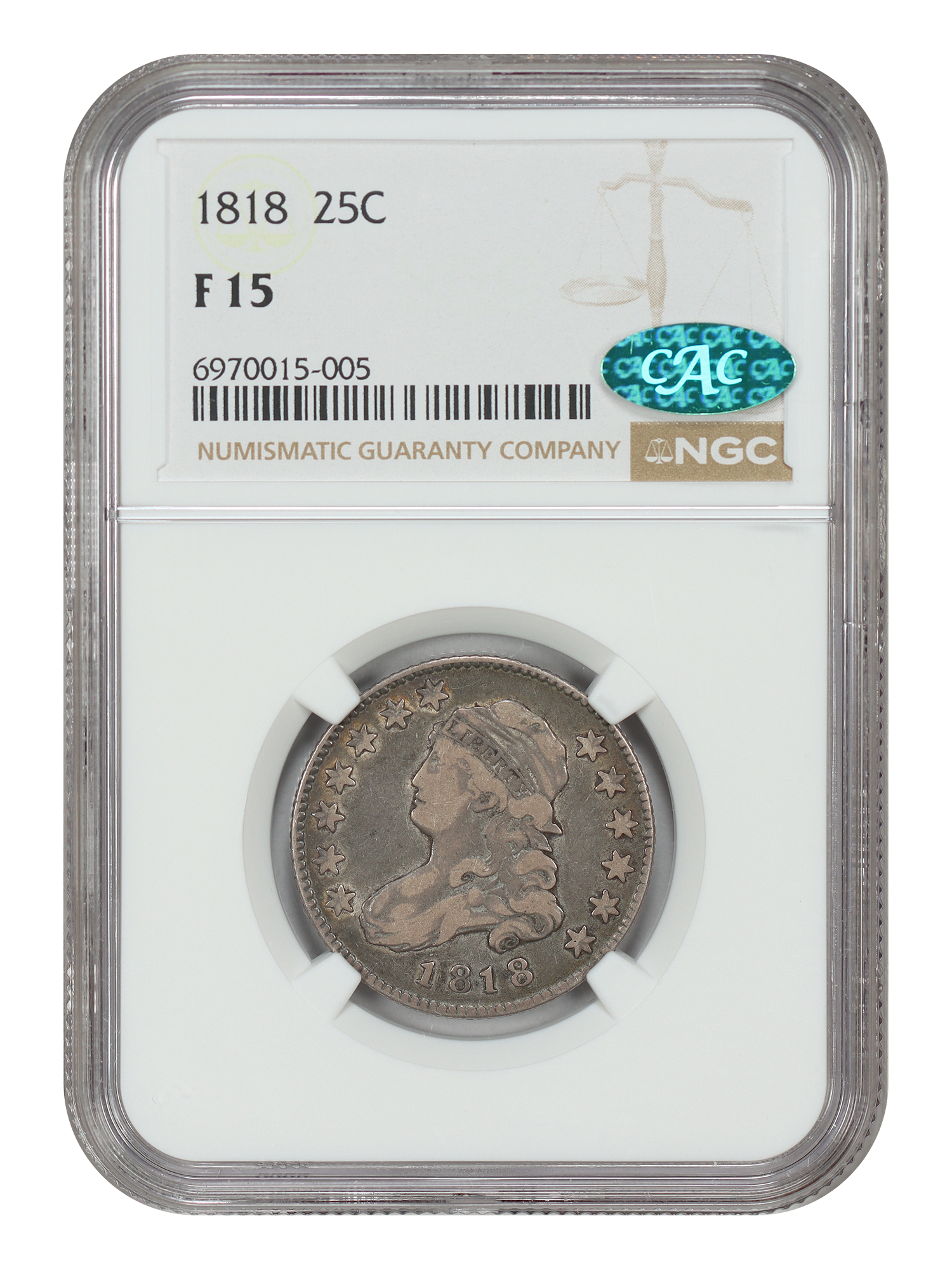 1818 25C NGC/CAC Fine 15