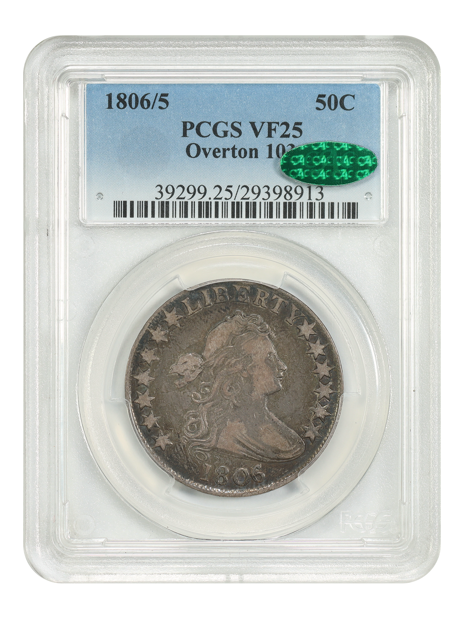 1806/5 50C PCGS/CAC VF25 (Overton-103, Large Stars)