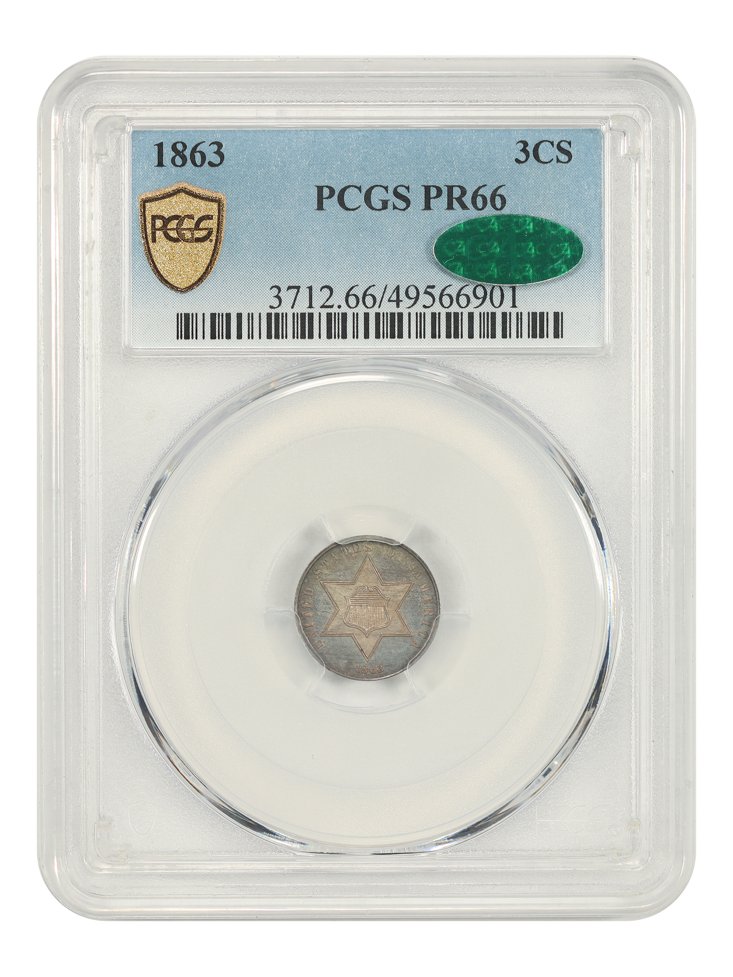 1863 3CS PCGS/CAC PR66