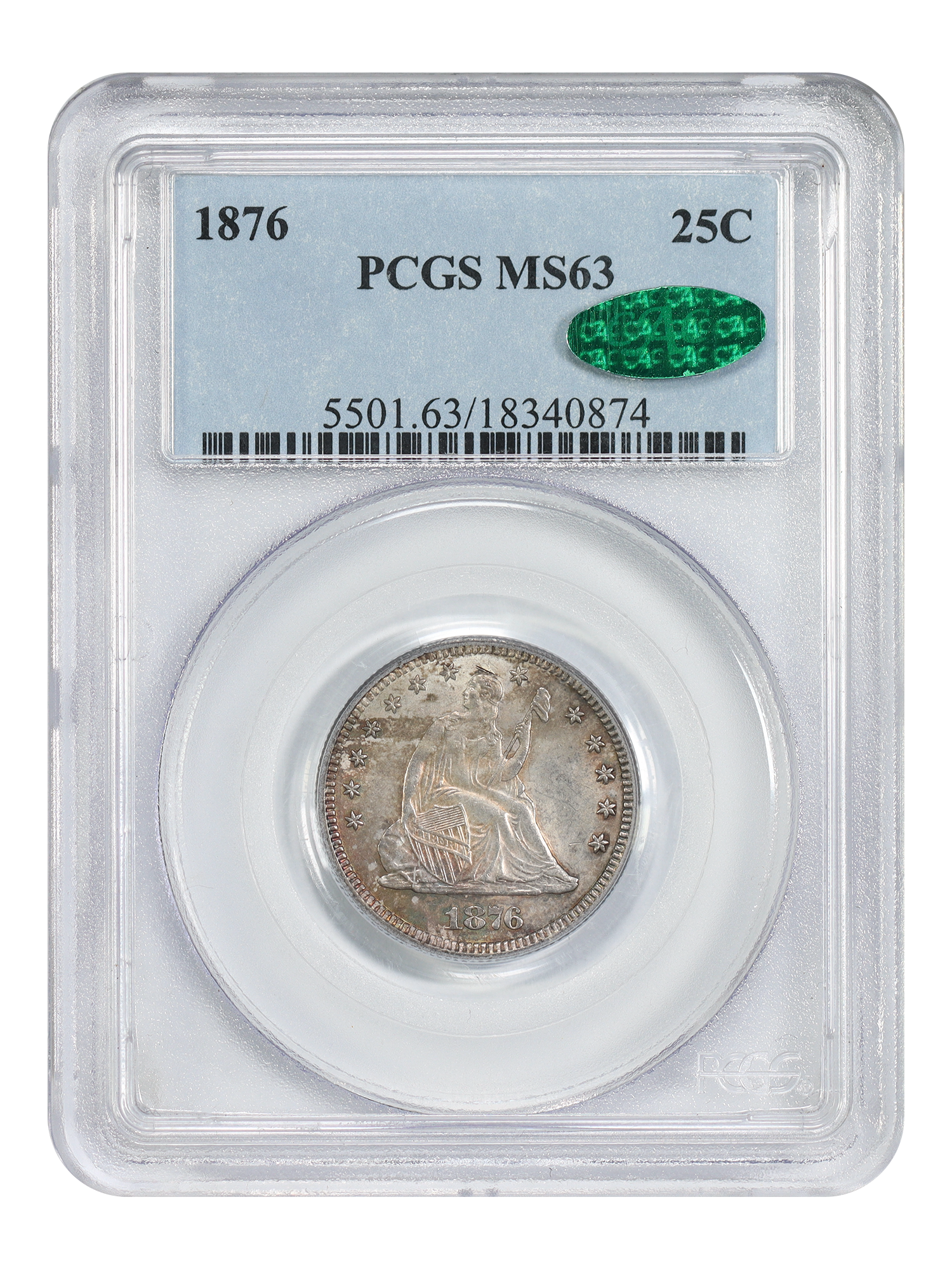 1876 25C PCGS/CAC MS63