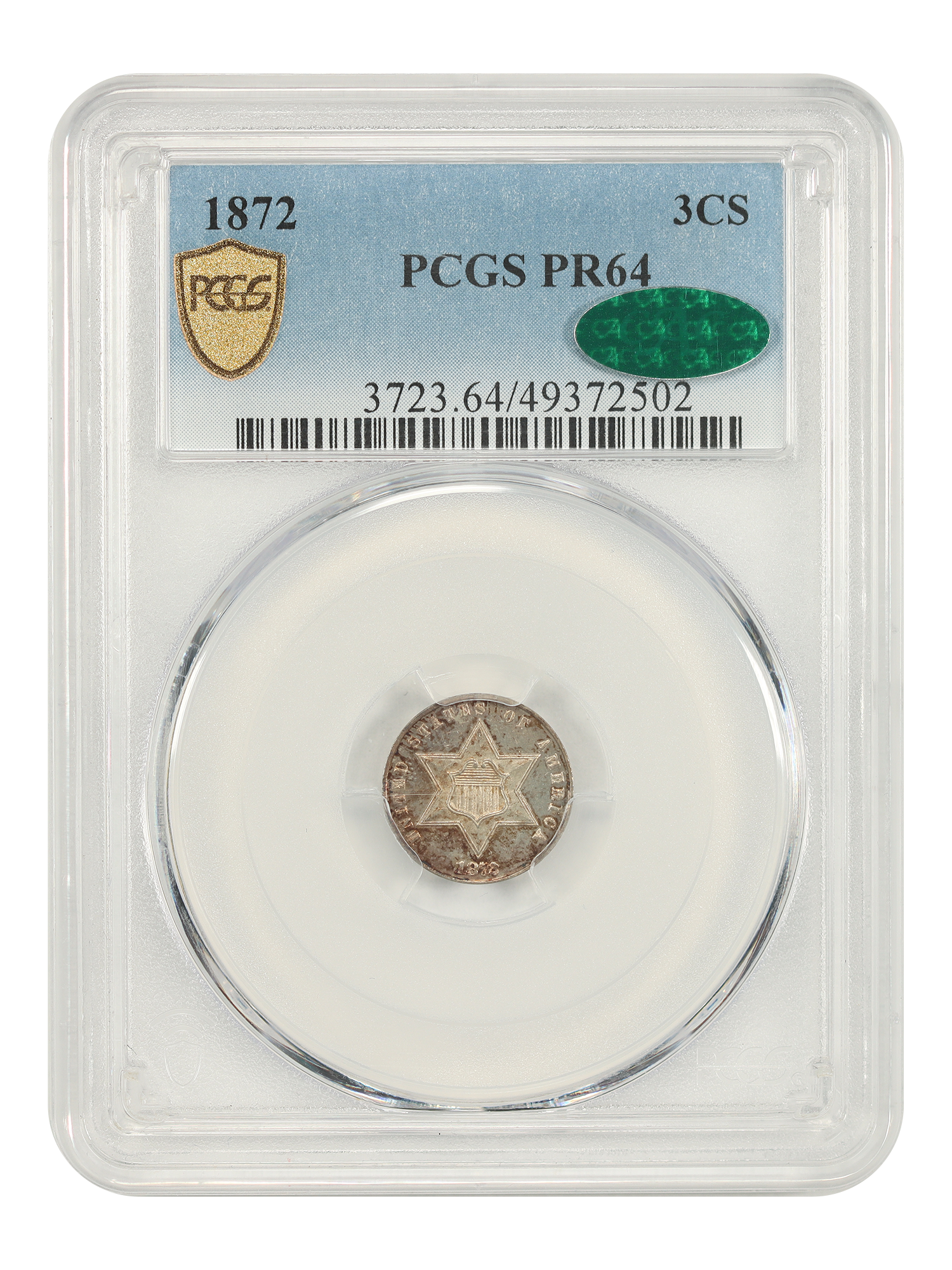 1872 3CS PCGS/CAC PR64