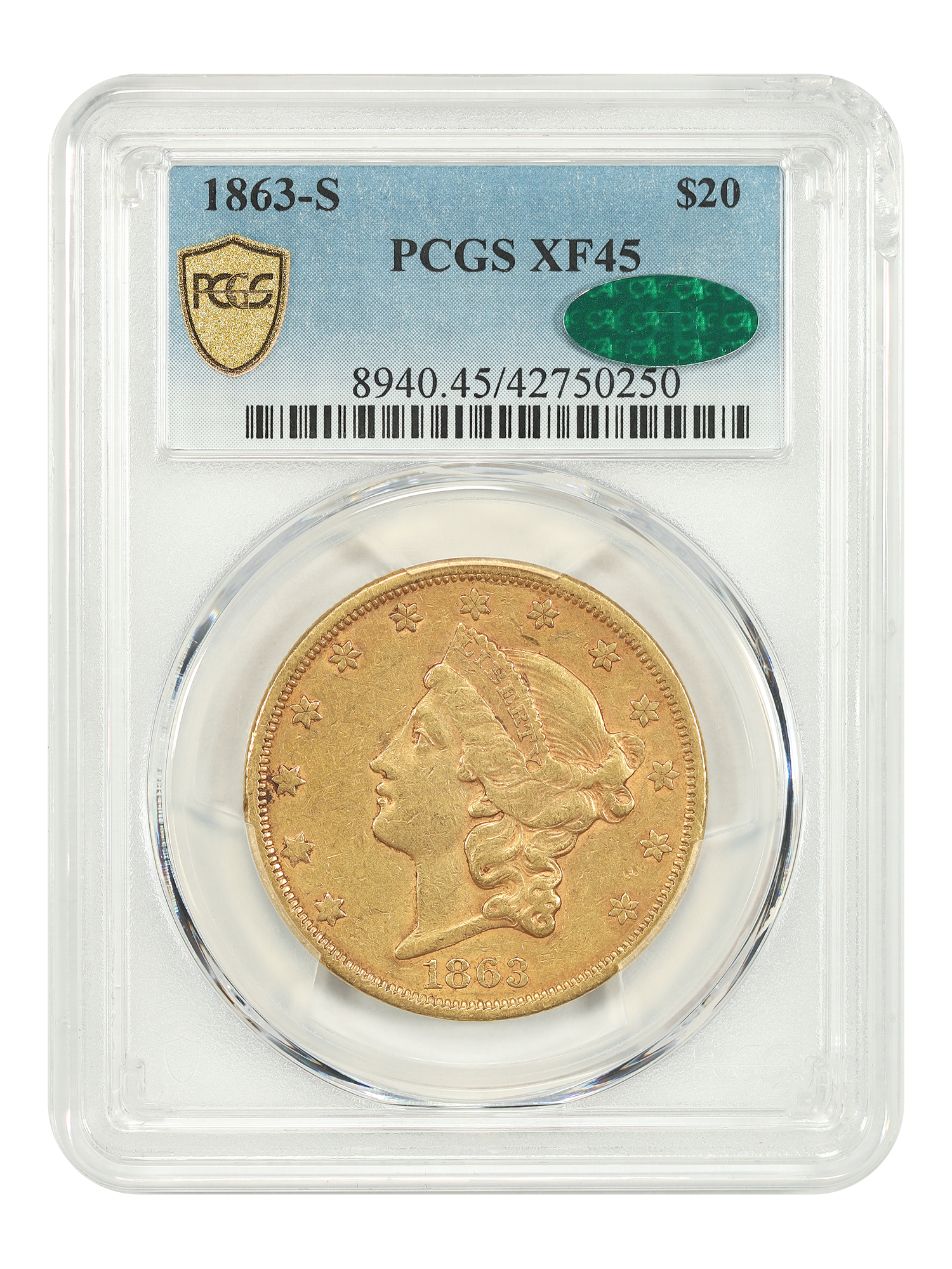 1863-S $20 PCGS/CAC XF45