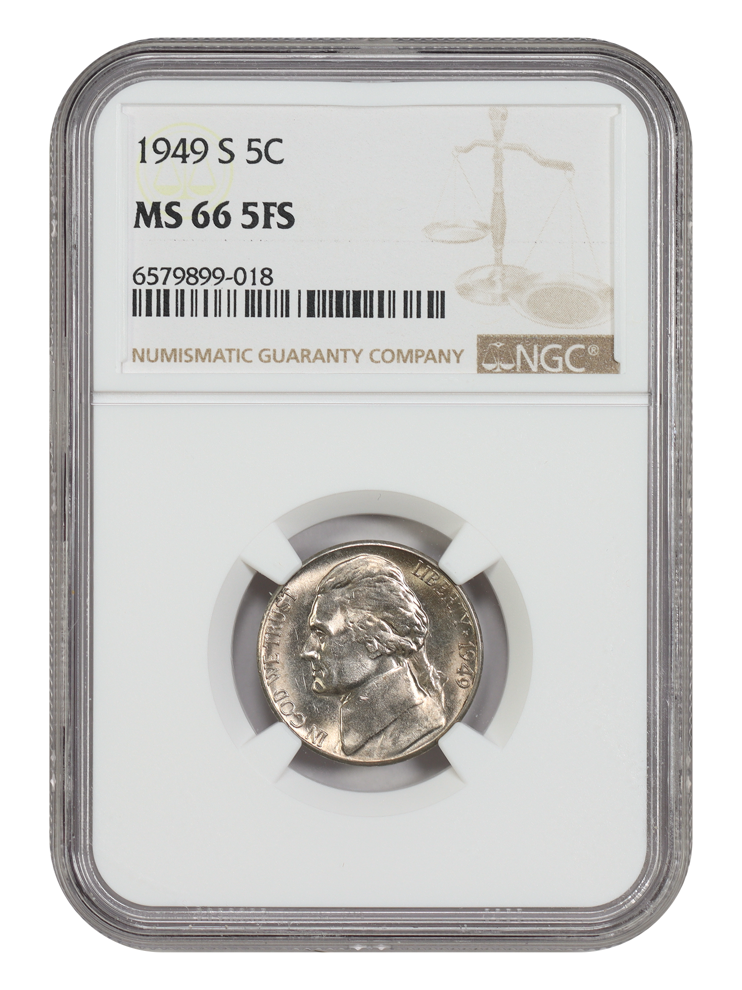 1949-S 5C NGC MS66 5FS