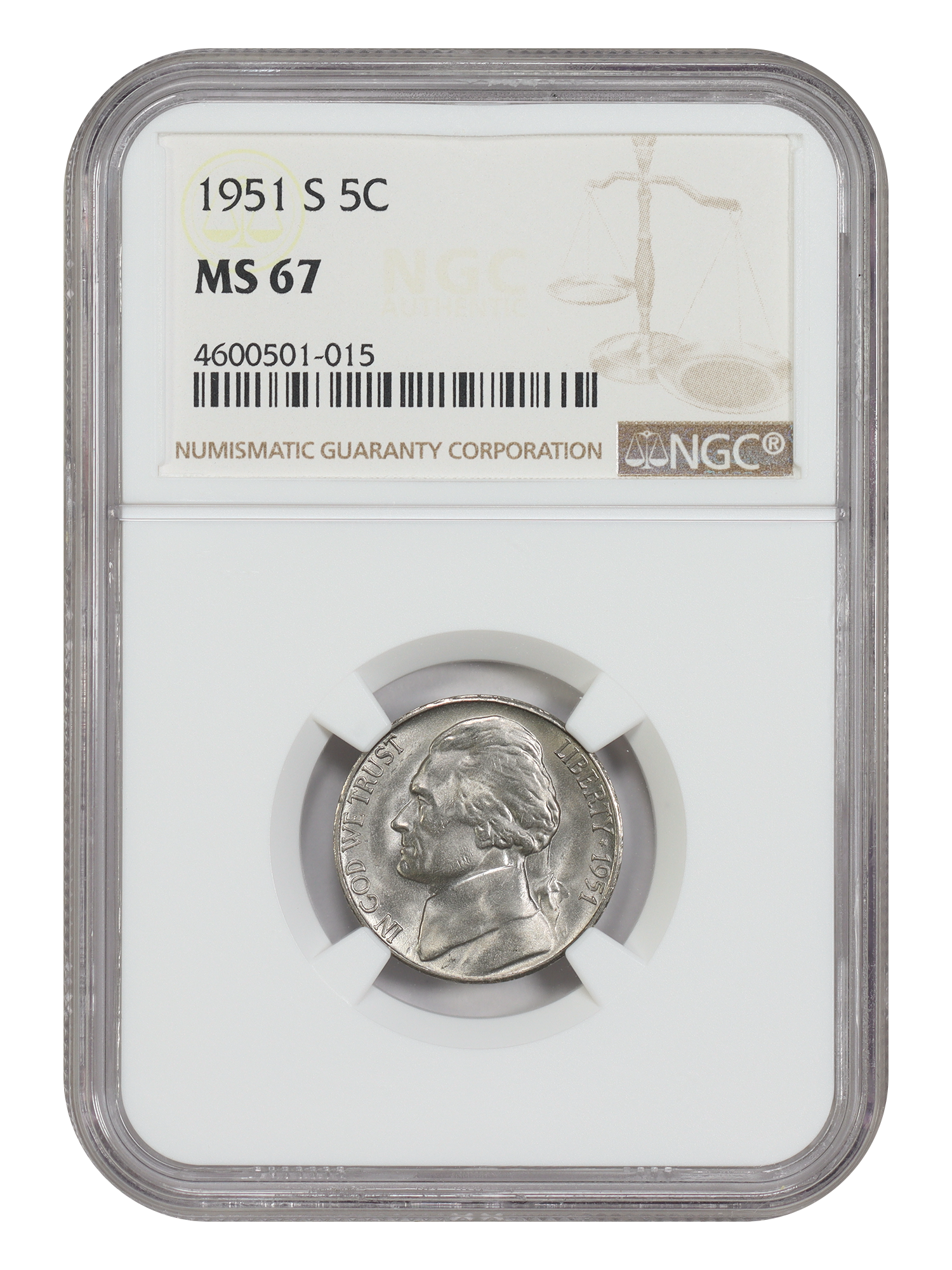 1951-S 5C NGC MS67
