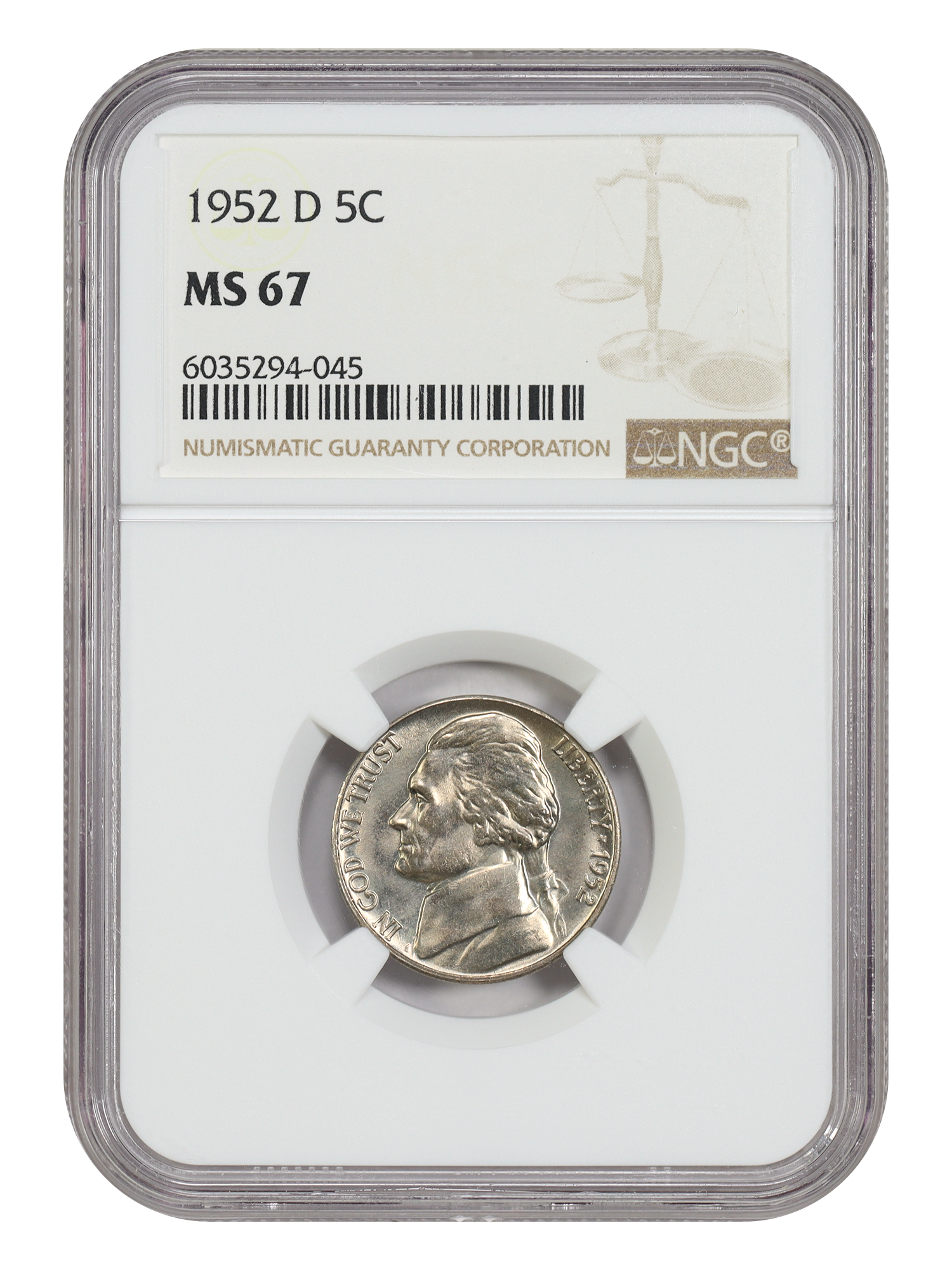 1952-D 5C NGC MS67