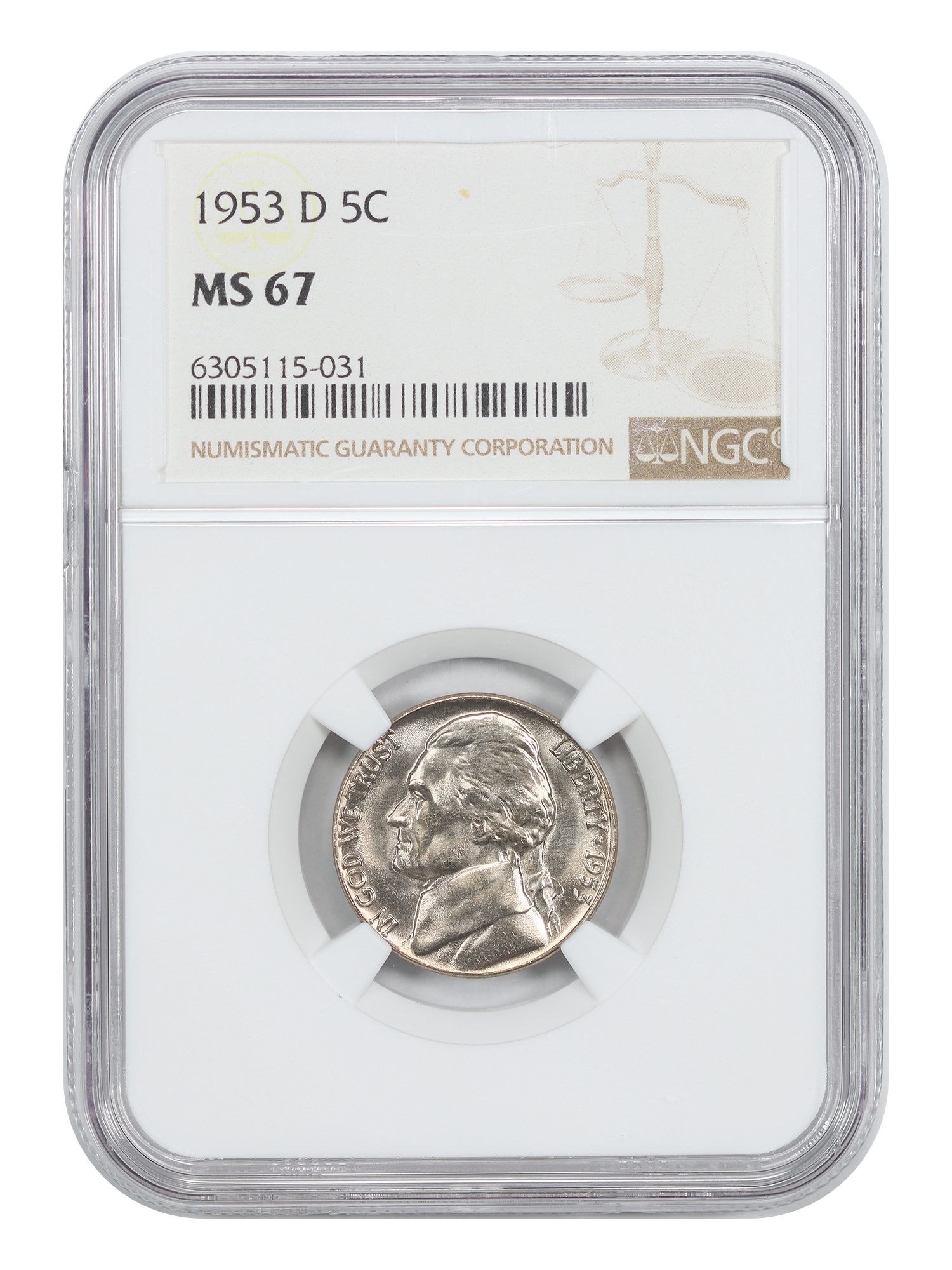 1953-D 5C NGC MS67