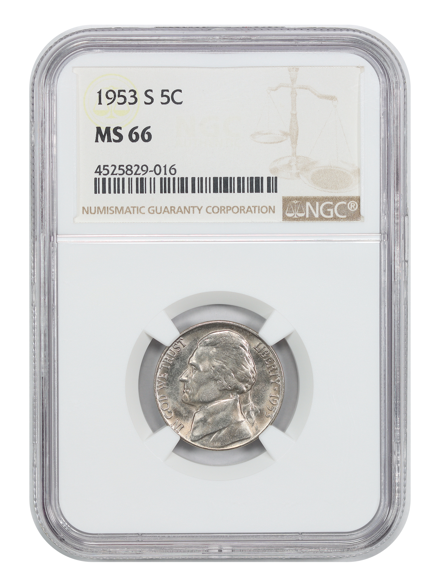 1953-S 5C NGC MS66