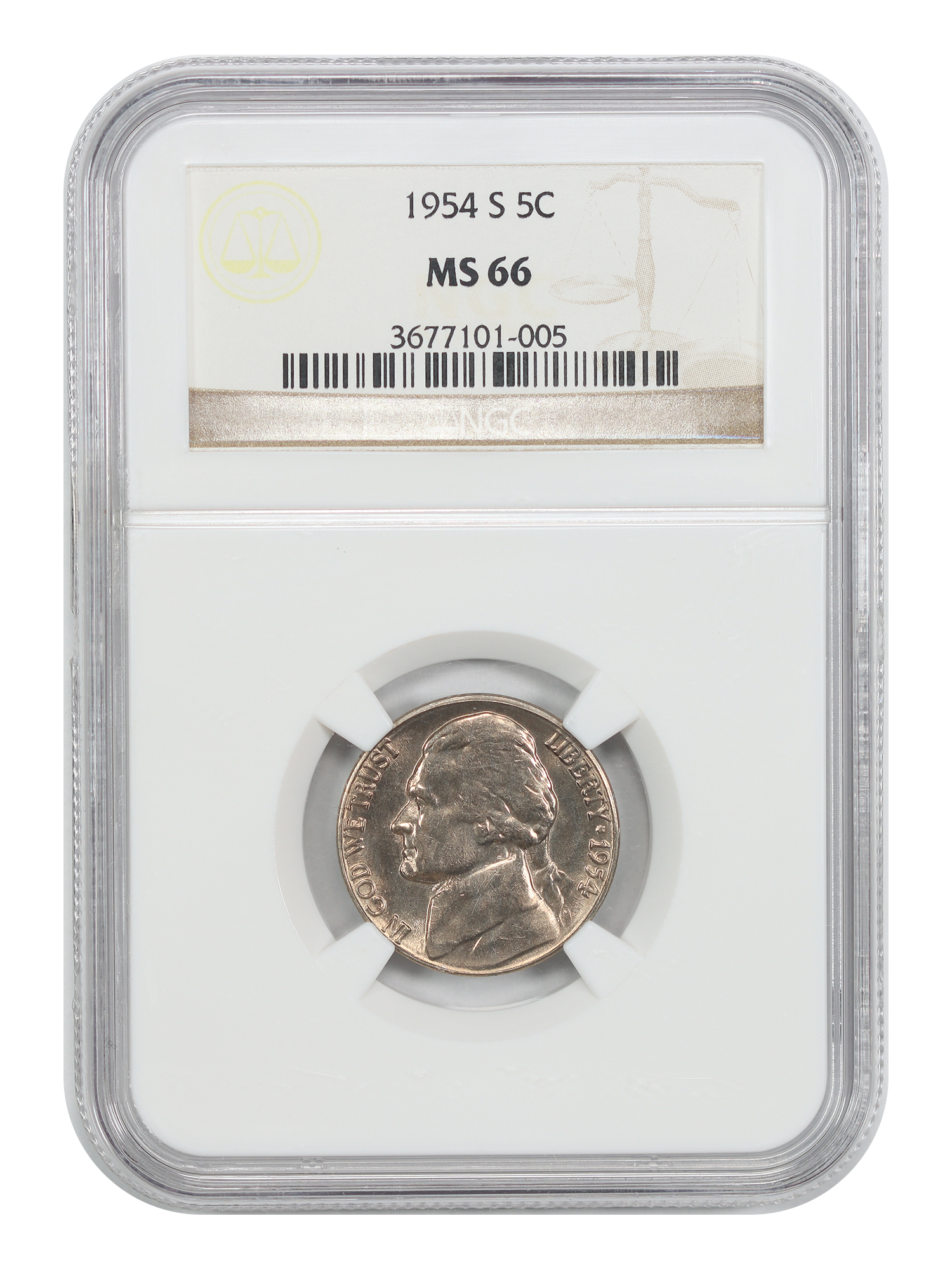 1954-S 5C NGC MS66
