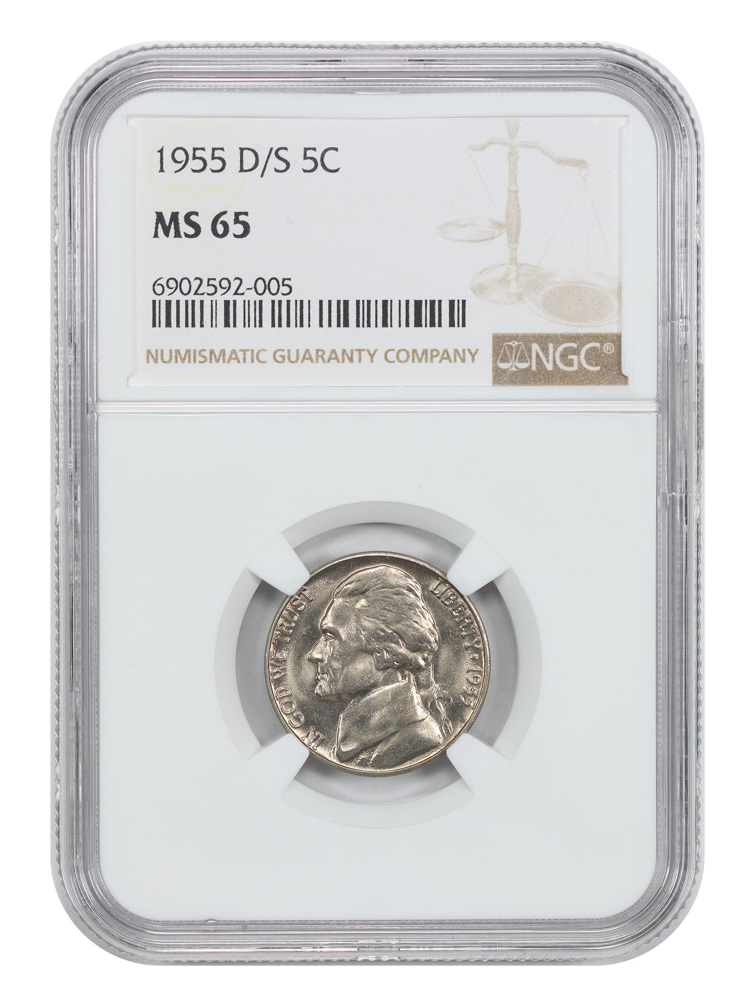 1955-D/S 5C NGC MS65