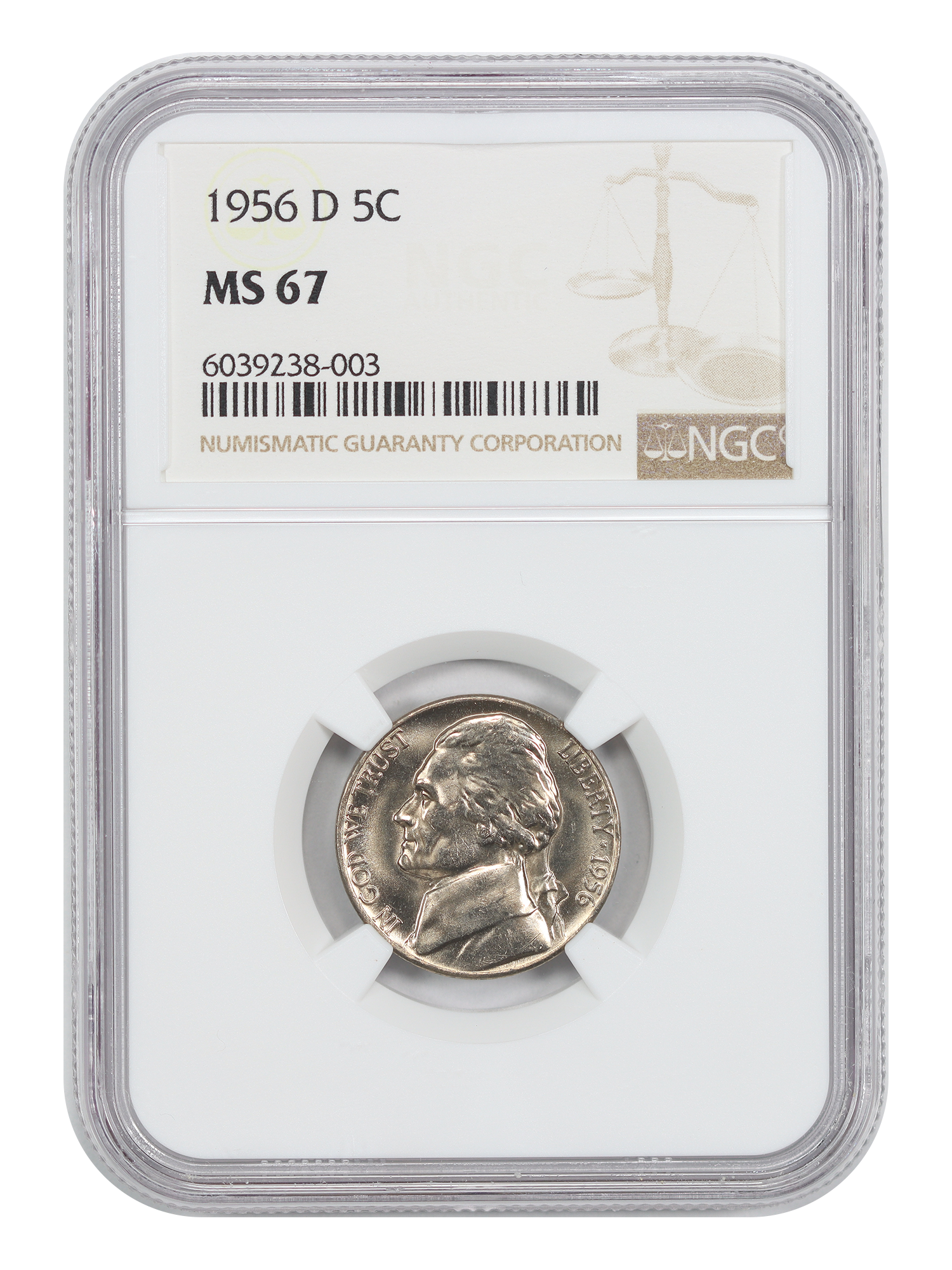 1956-D 5C NGC MS67