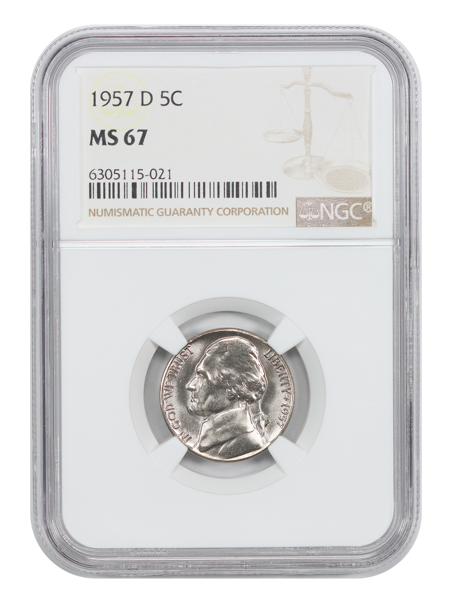1957-D 5C NGC MS67