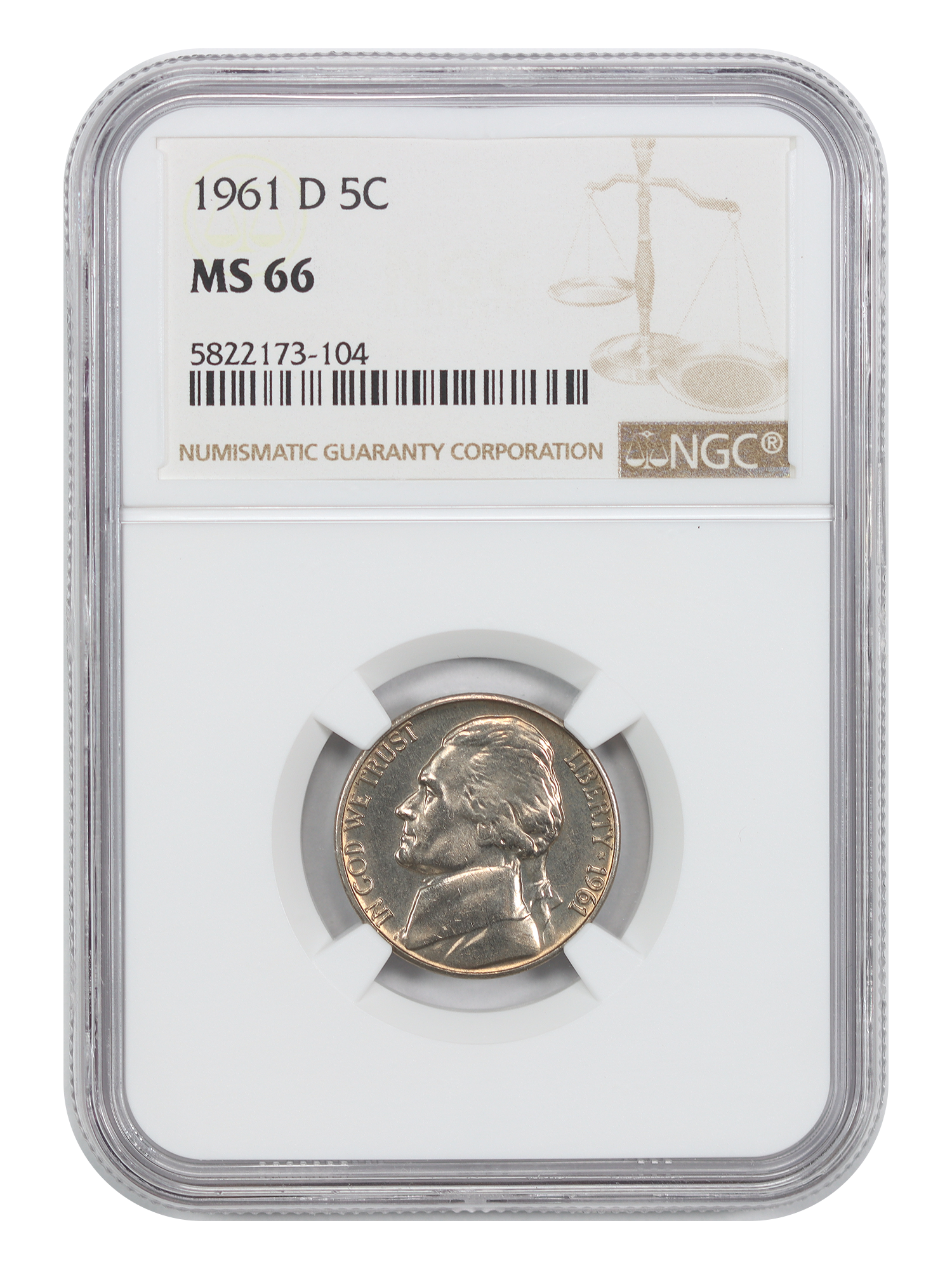 1961-D 5C NGC MS66