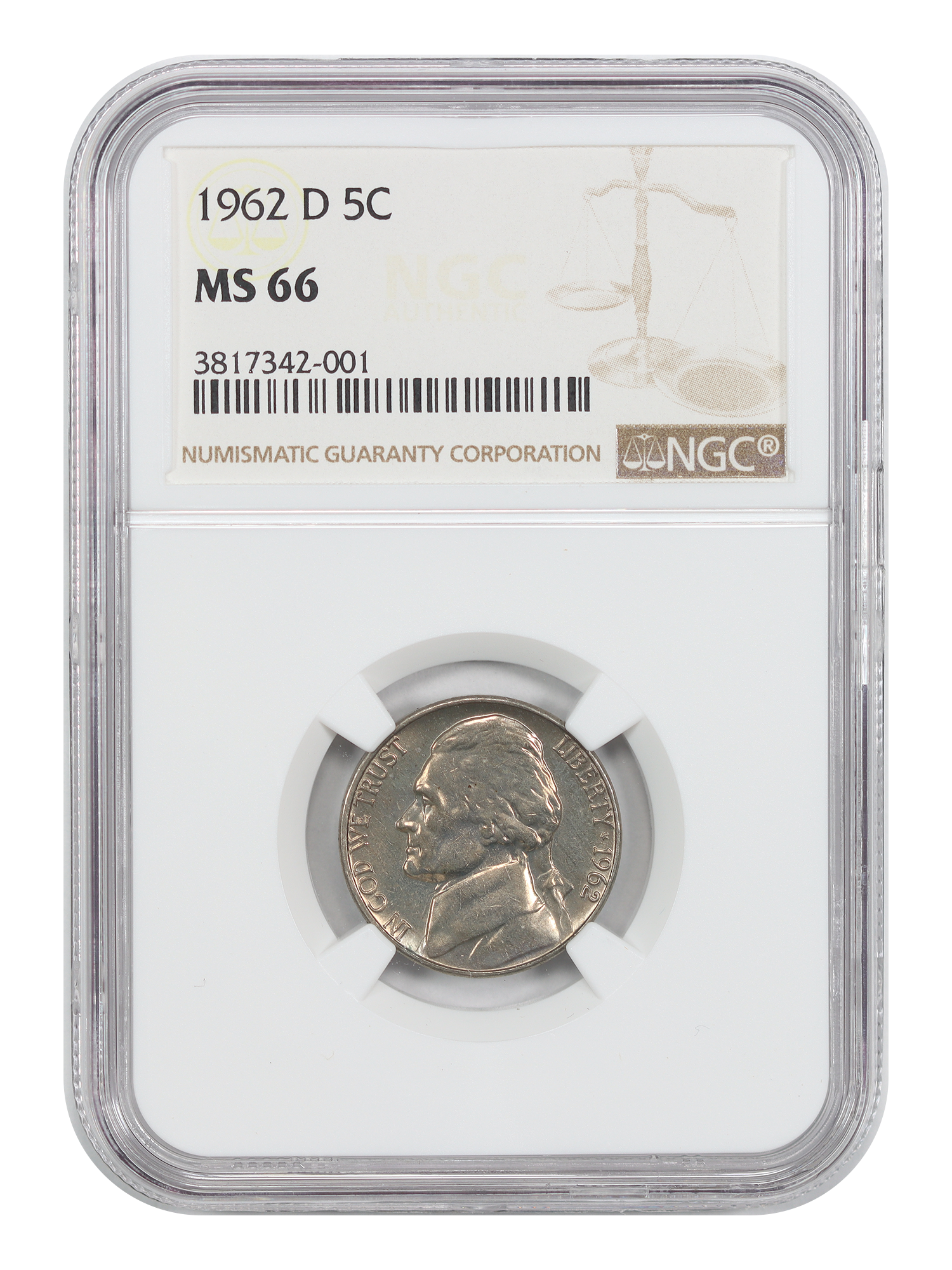 1962-D 5C NGC MS66