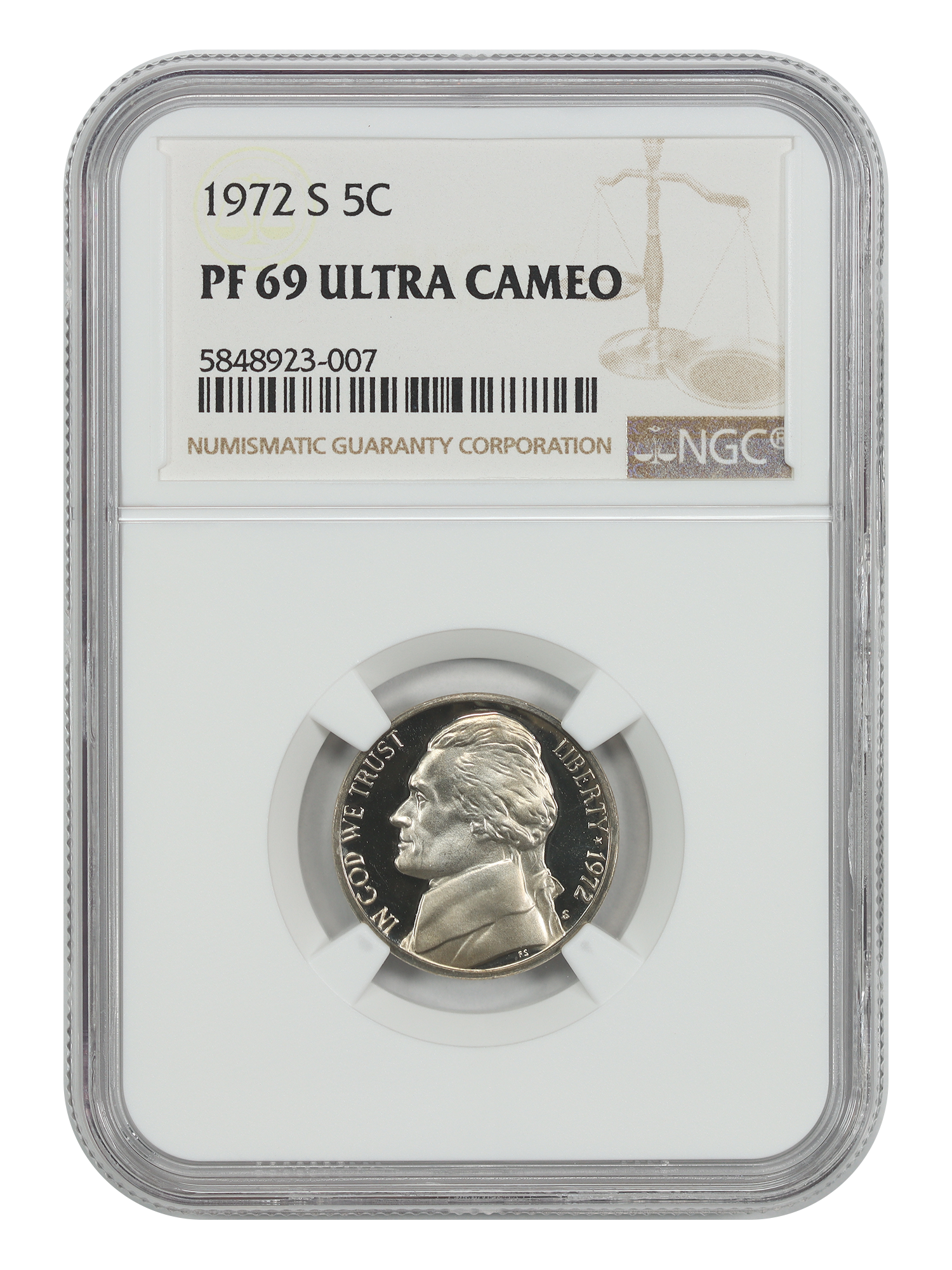 1972-S 5C NGC PR69DCAM