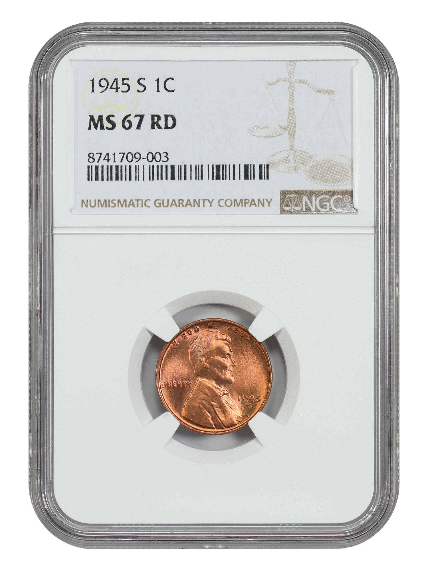 1945-S 1C NGC MS67RD