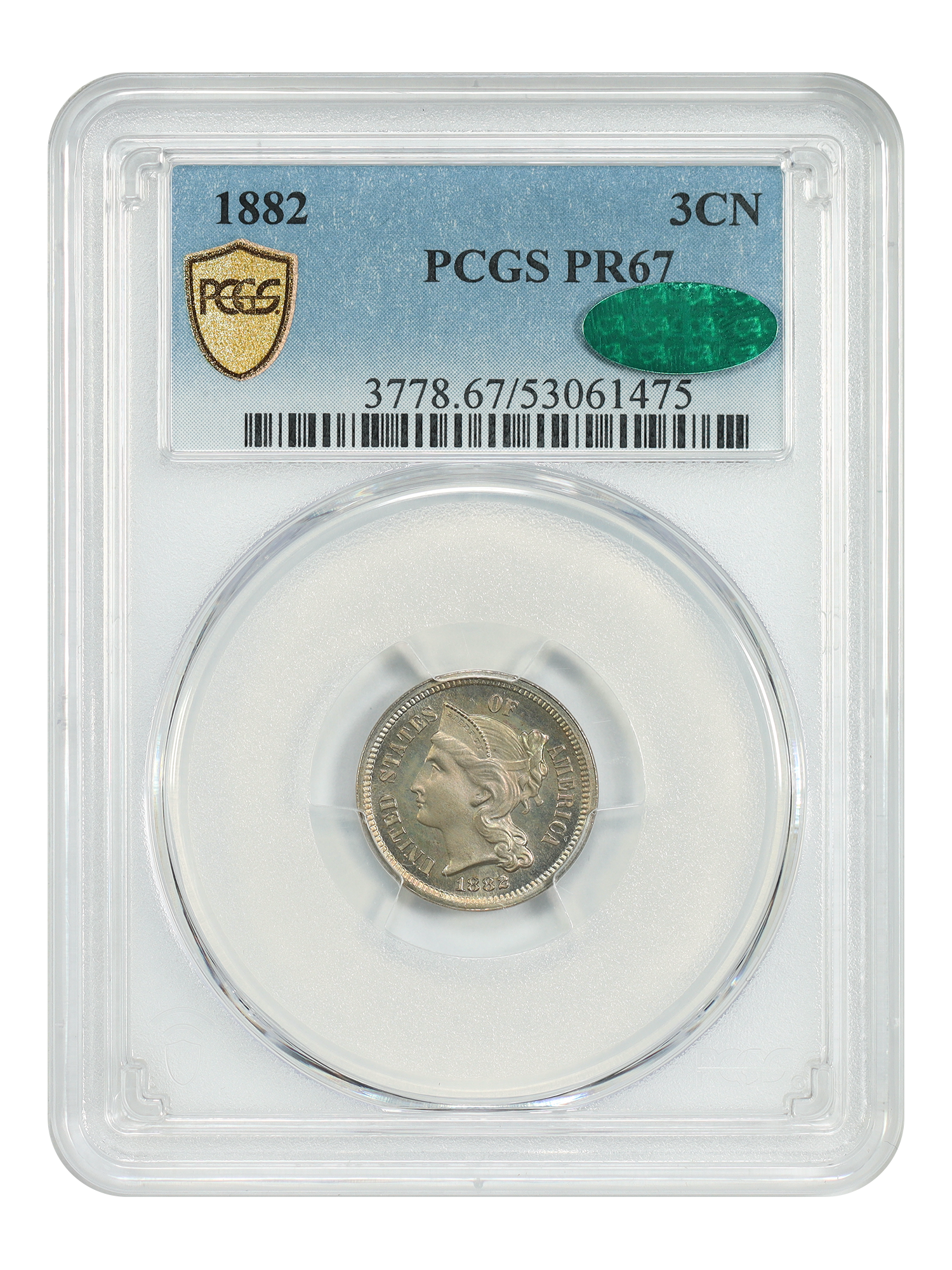 1882 3CN PCGS/CAC PR67