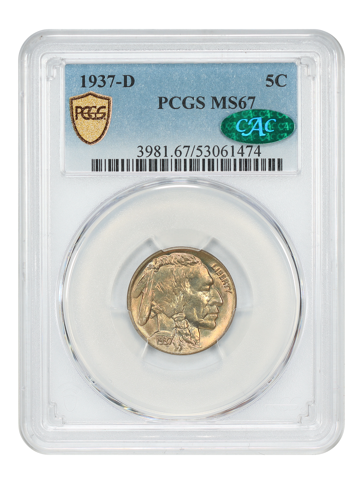1937-D 5C PCGS/CAC MS67