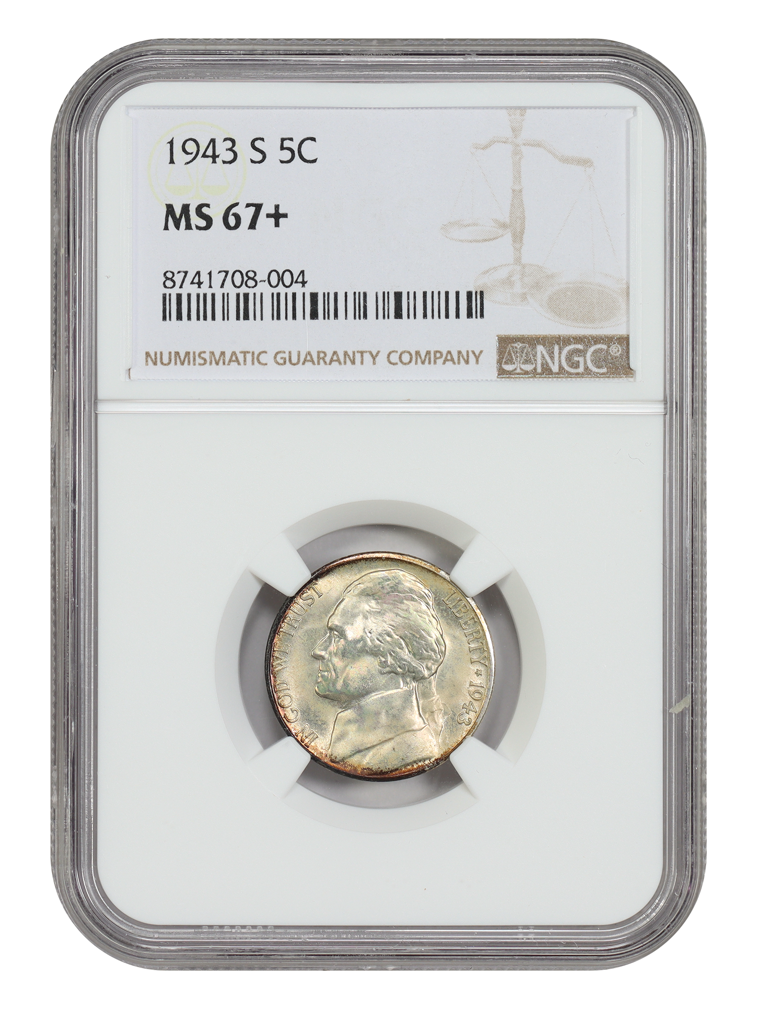 1943-S 5C NGC MS67+