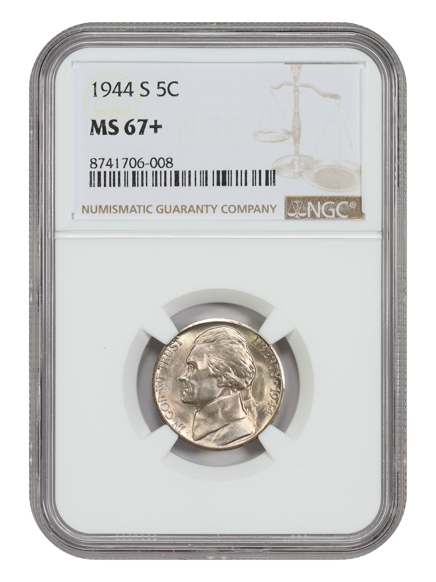 1944-S 5C NGC MS67+