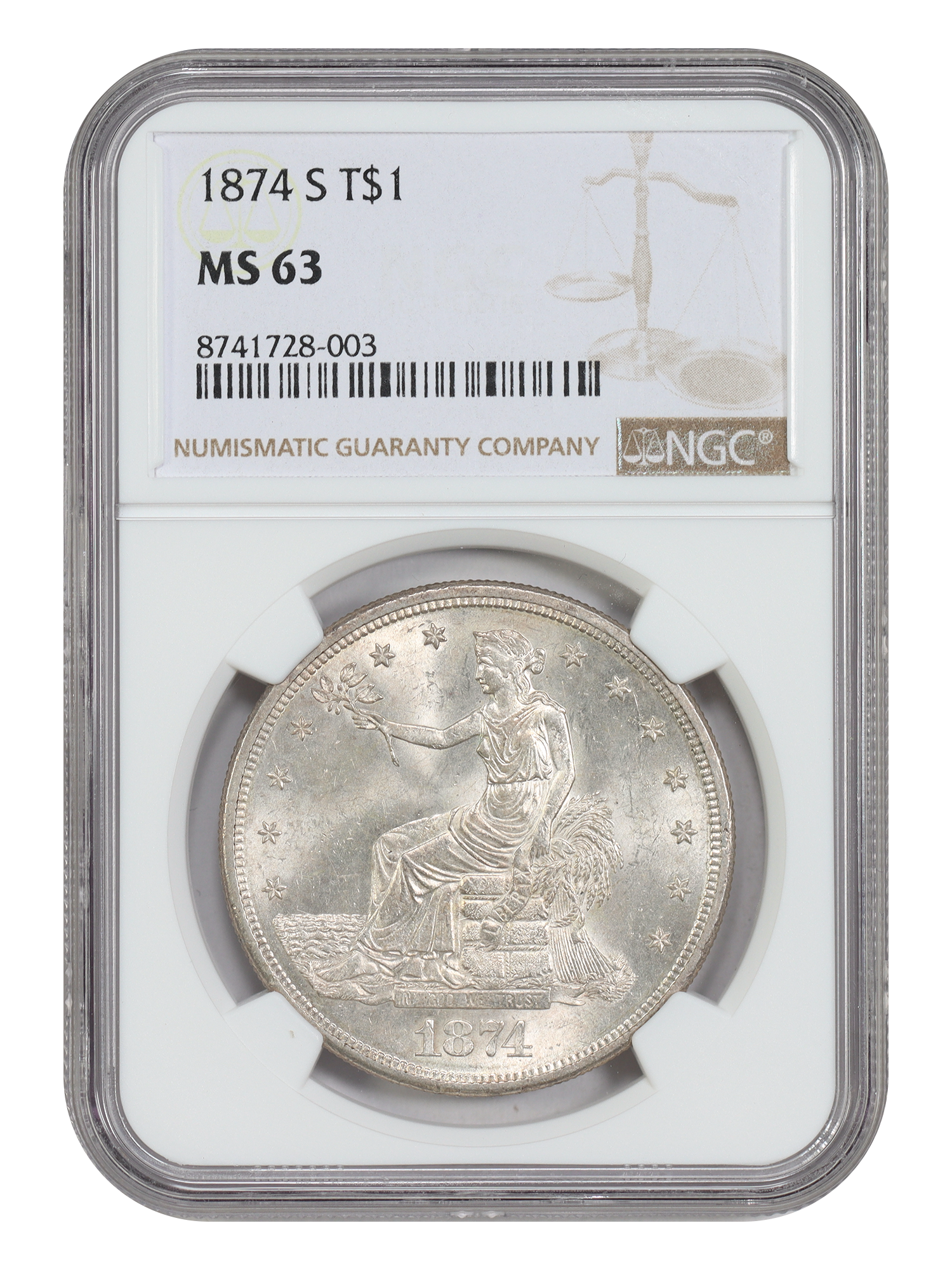 1874-S Trade $1 NGC MS63