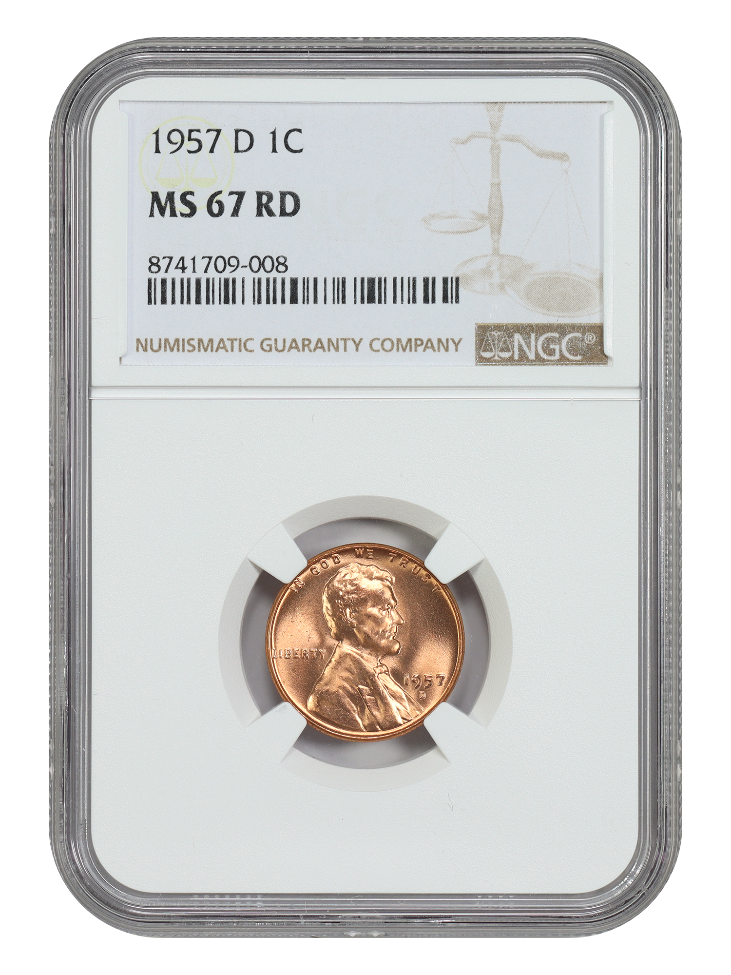 1957-D 1C NGC MS67RD