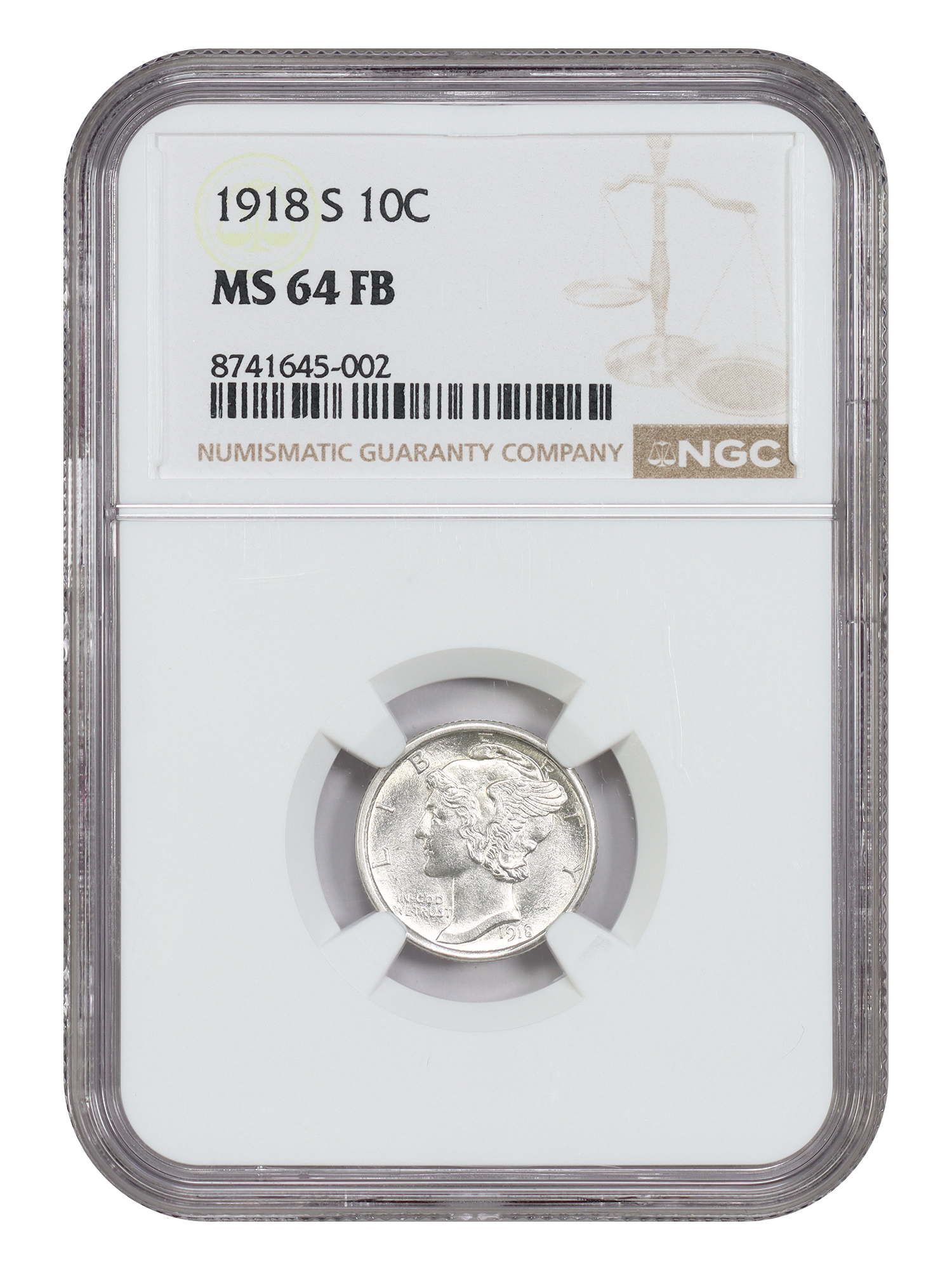 1918-S 10C NGC MS64FB