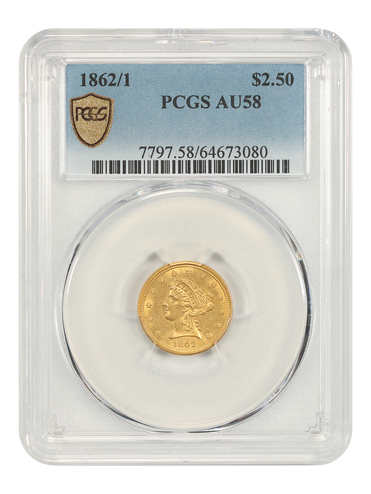 1862/1 $2.50 PCGS AU58