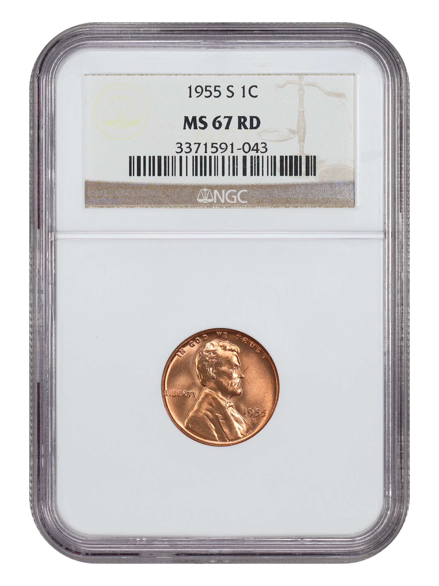 1955-S 1C NGC MS67RD