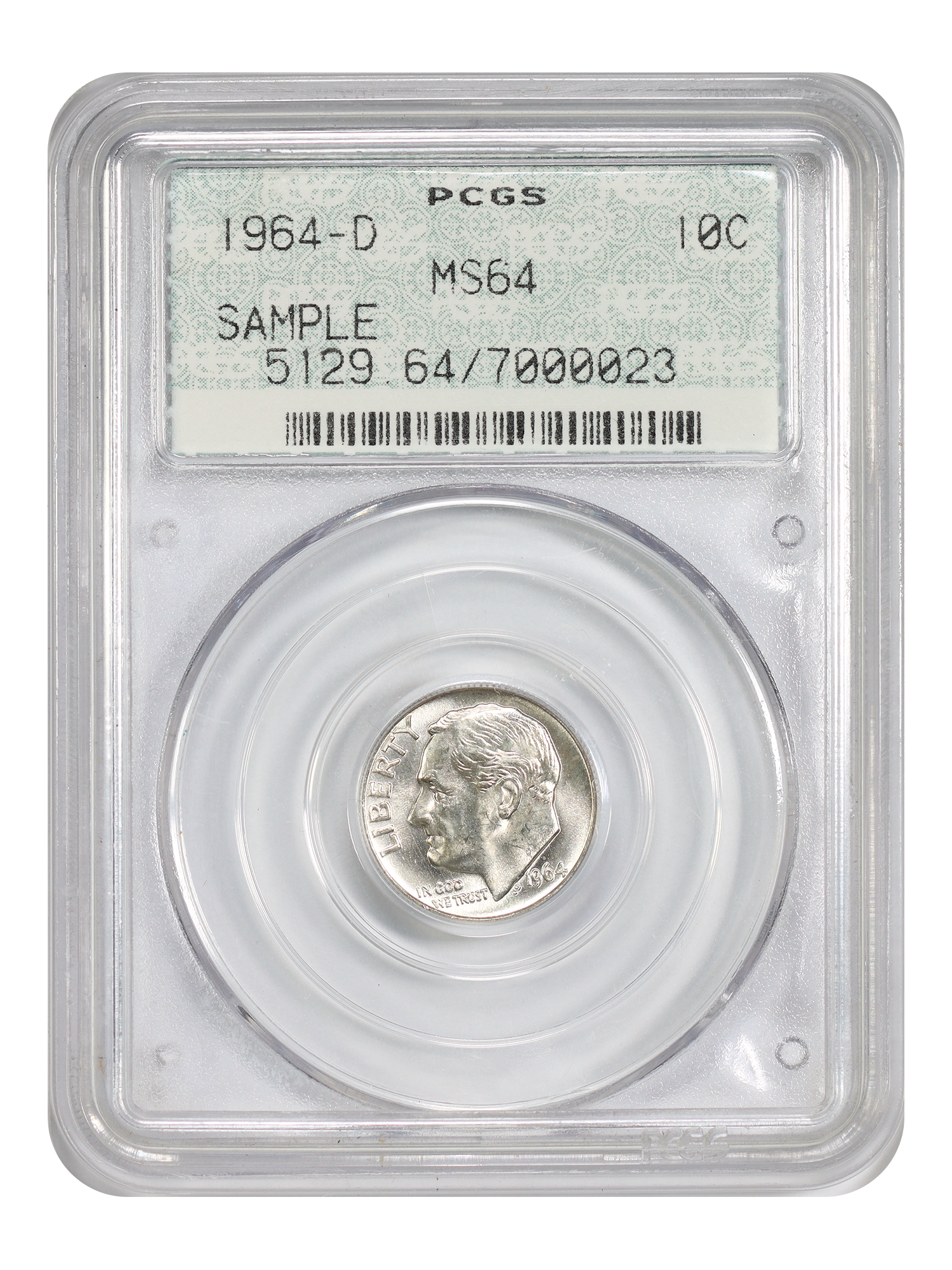 1964-D 10C PCGS MS64 (OGH Doily, Sample Slab)