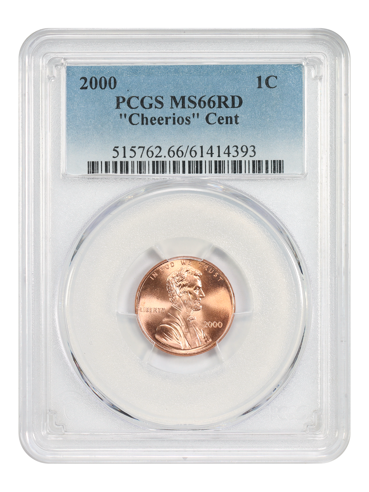2000 1C PCGS MS66RD (Cheerios Cent, w/ COA)