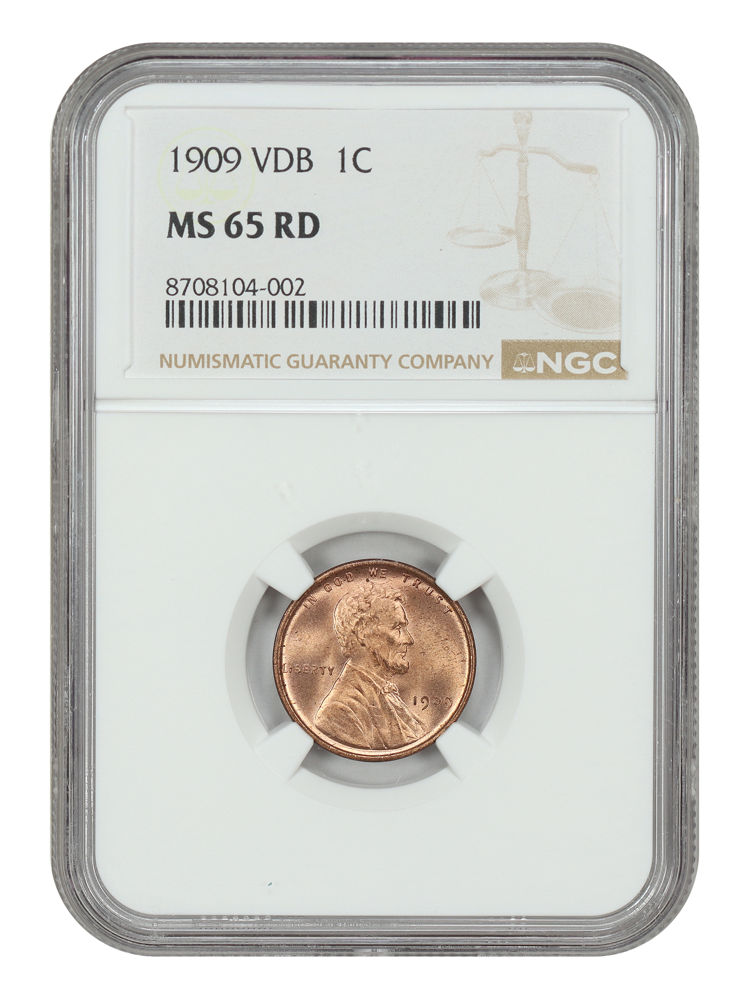 1909 VDB 1C NGC MS65RD
