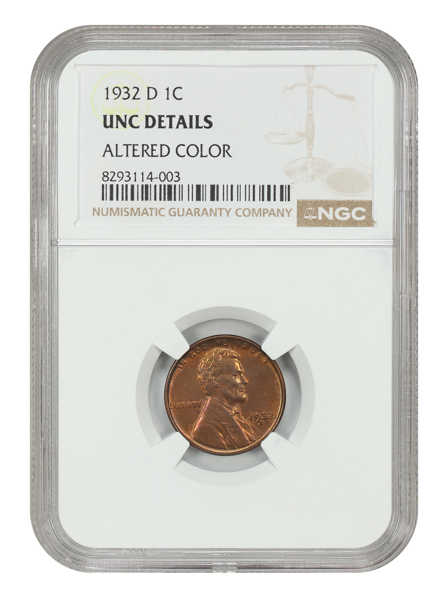 1932-D 1C NGC UNC Details (Altered Color)