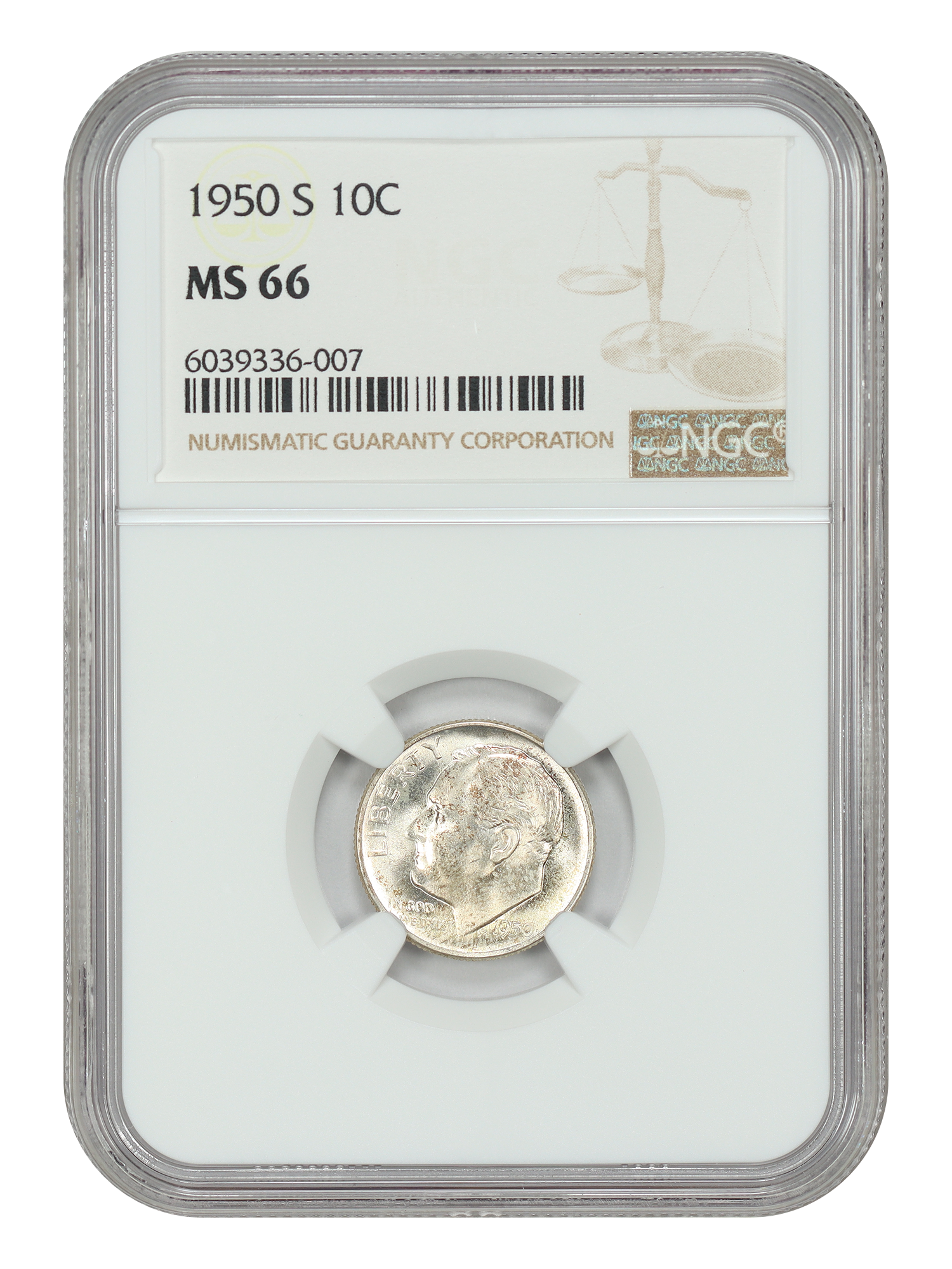 1950-S 10C NGC MS66