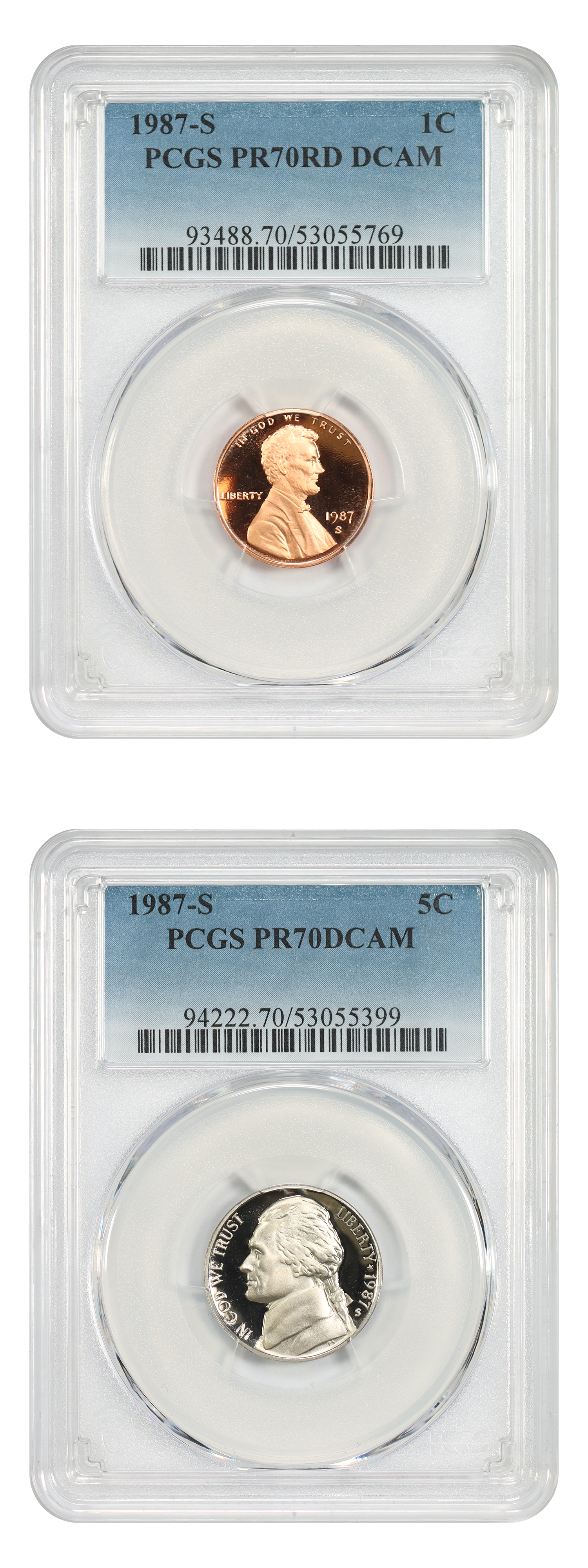 Lot of 1987-S 1C-5C PCGS PR70DCAM (2 Coins)