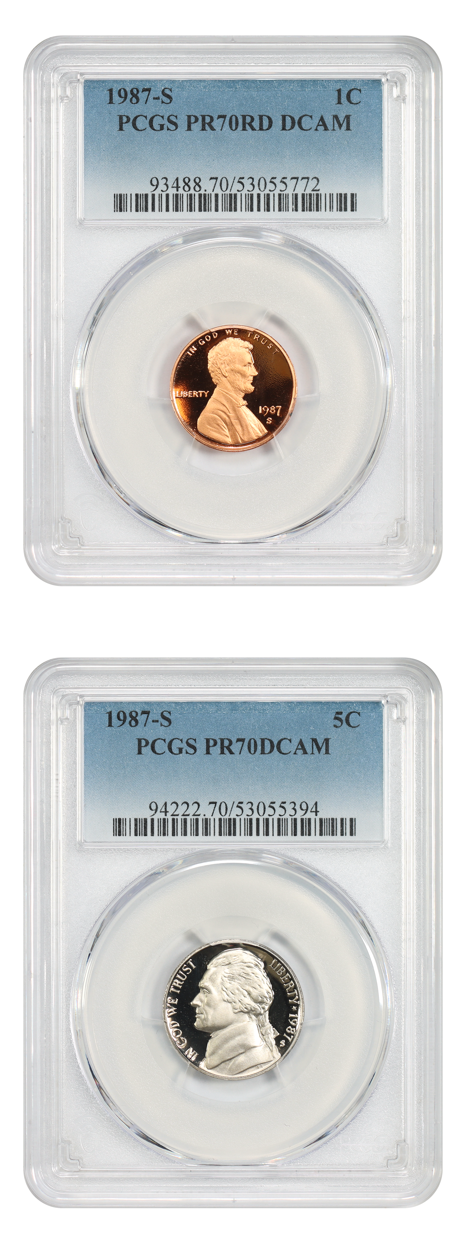Lot of 1987-S 1C-5C PCGS PR70DCAM (2 Coins)