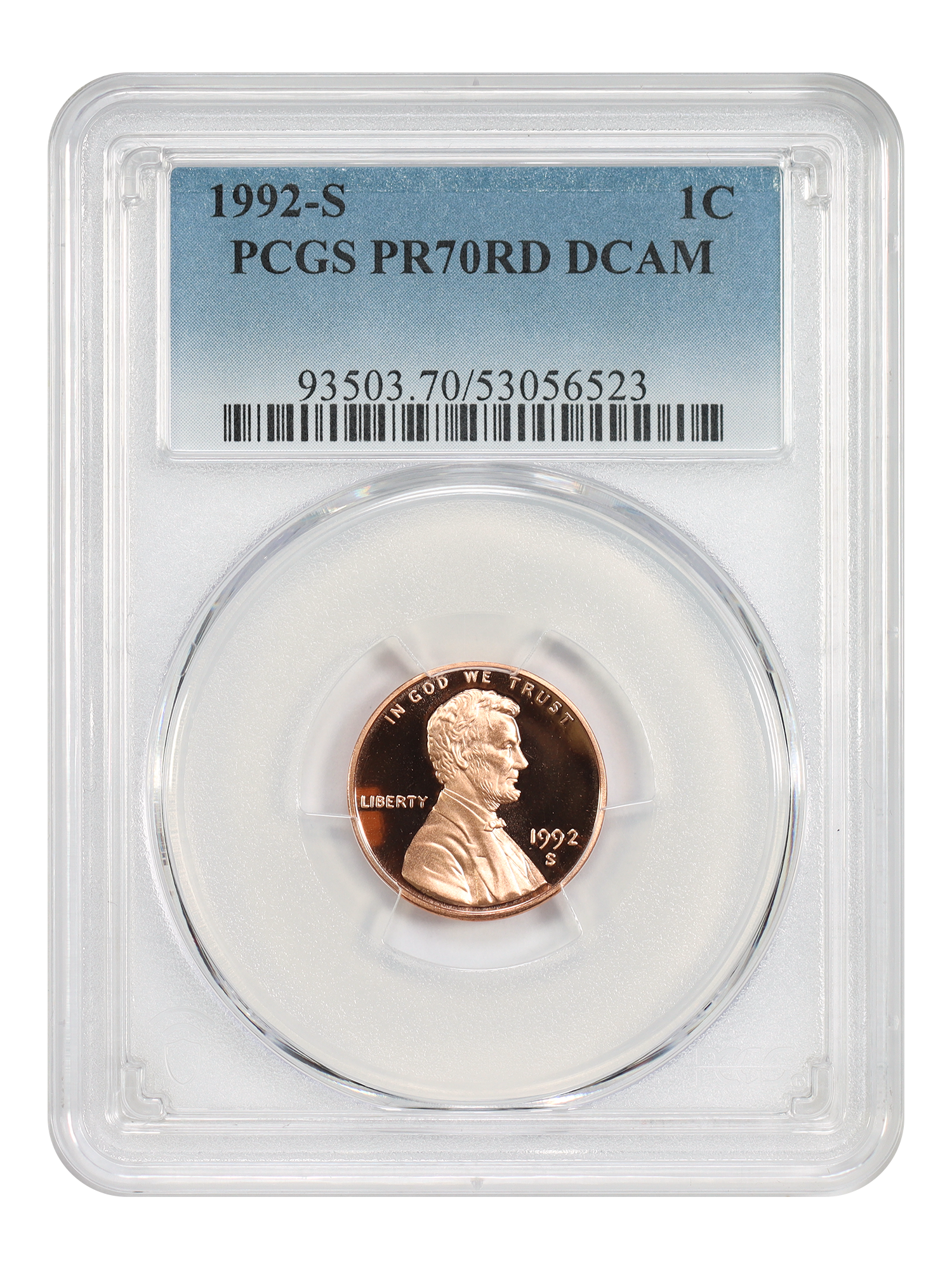 1992-S 1C PCGS PR70RD DCAM