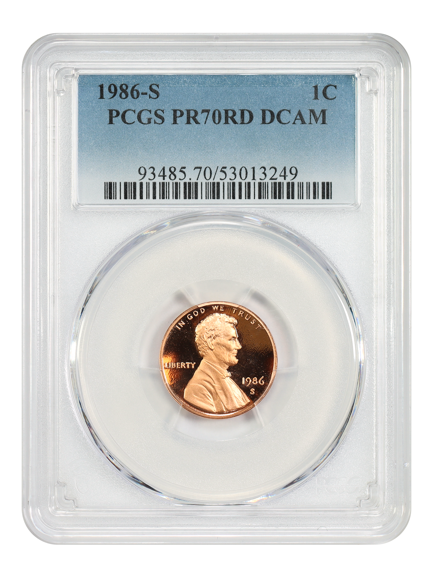 1986-S 1C PCGS PR70RD DCAM