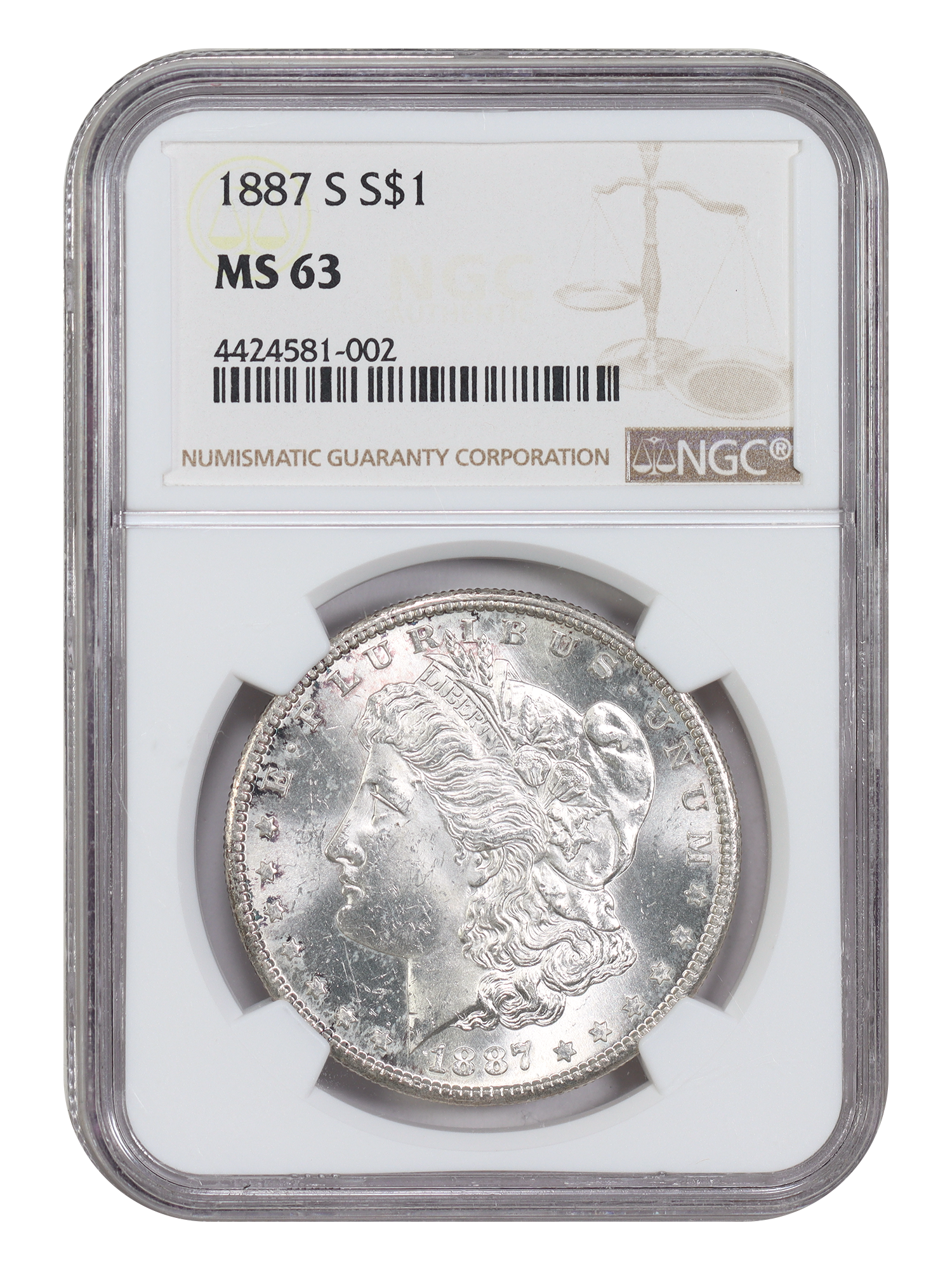 1887-S $1 NGC MS63