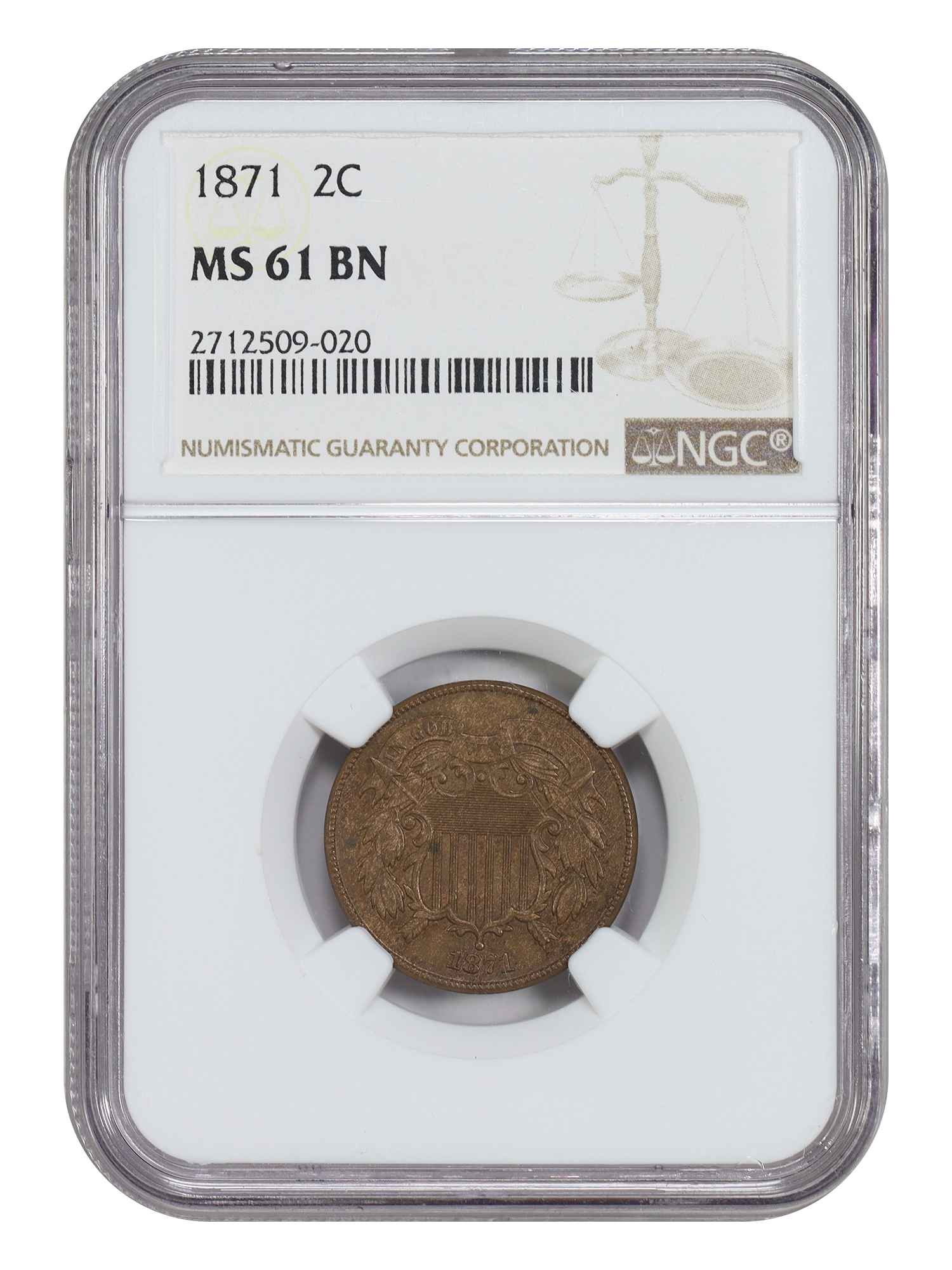 1871 2C NGC MS61BN