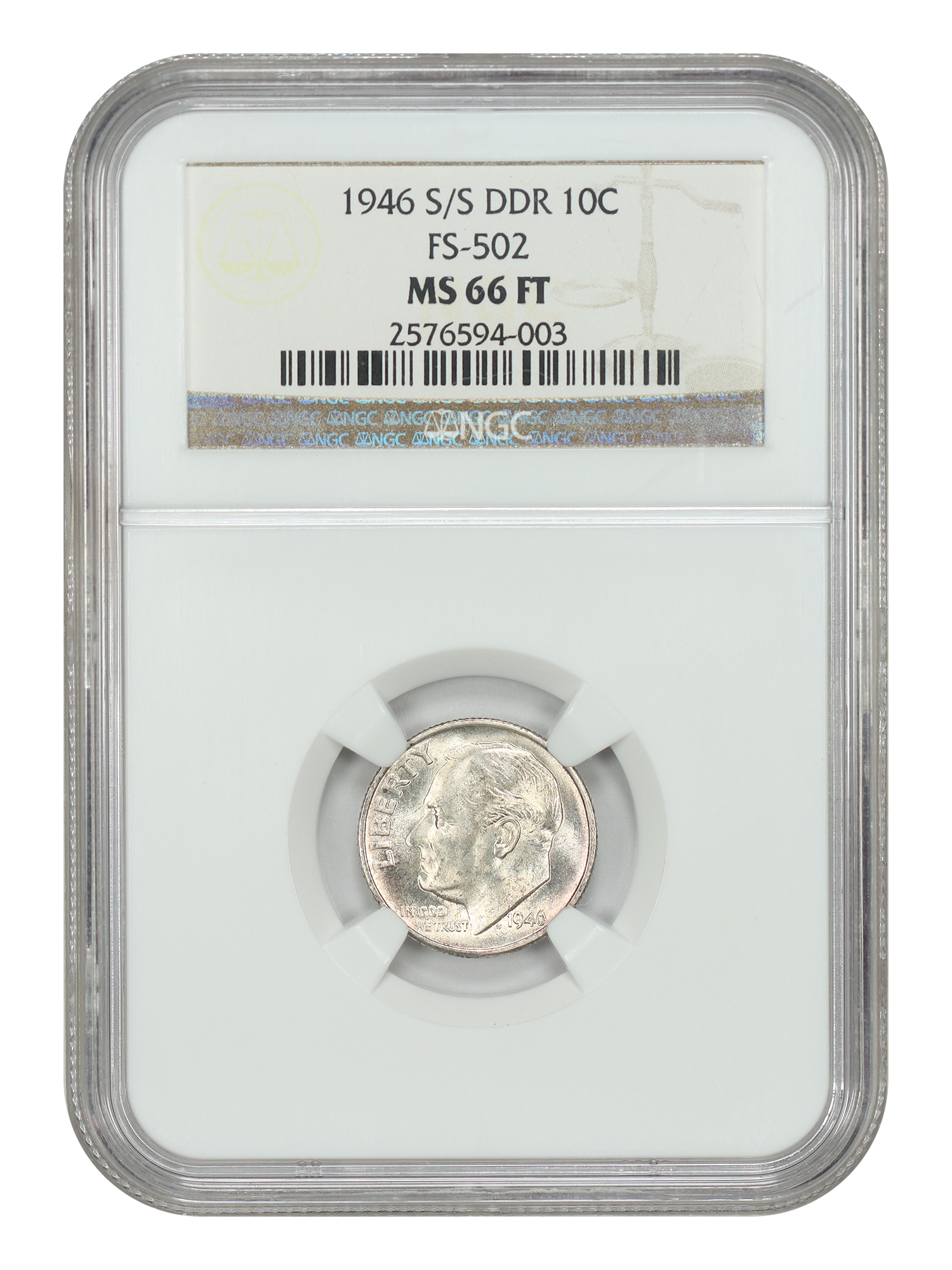 1946-S/S 10C NGC MS66FB (DDR, FS-502)