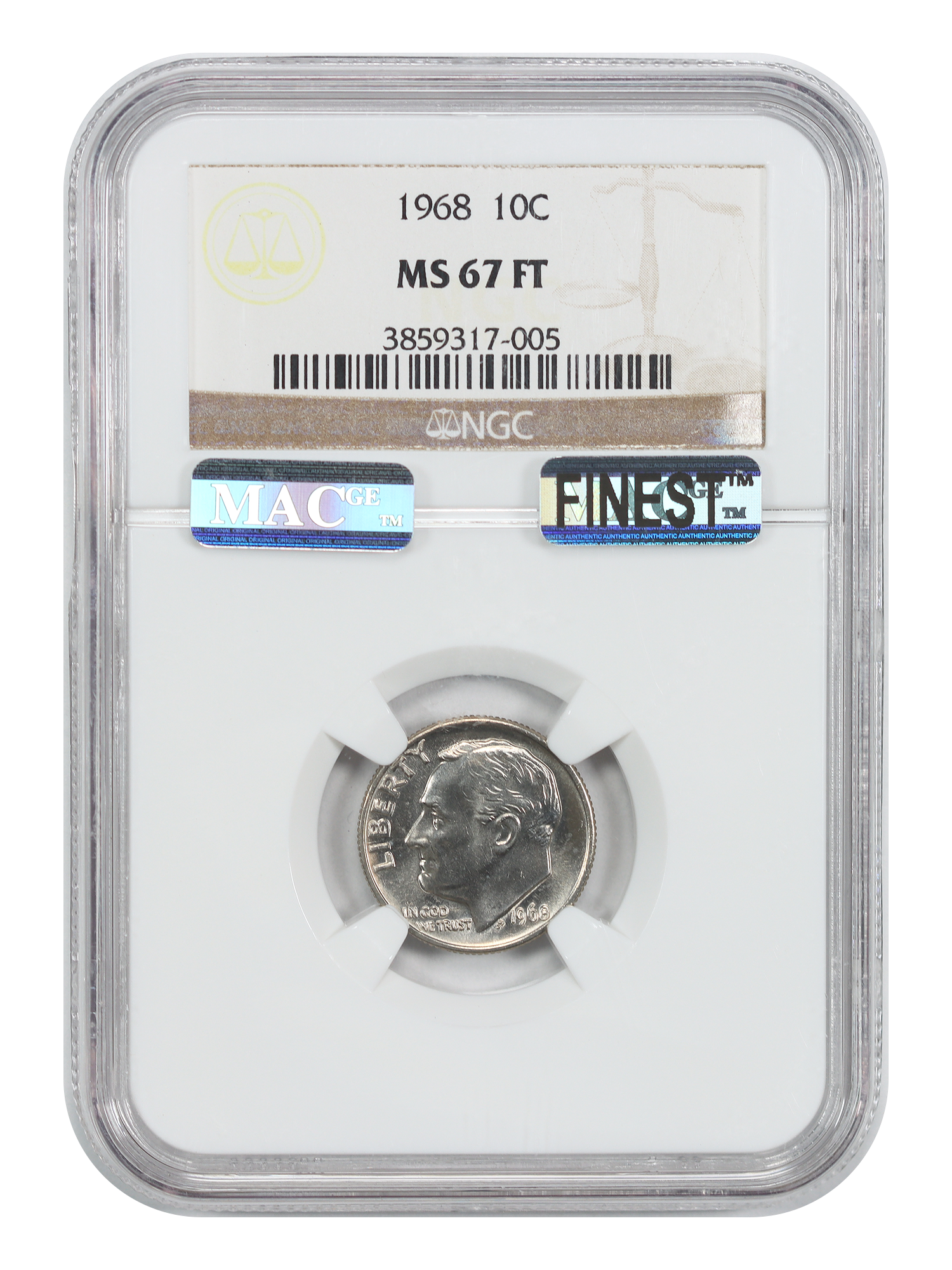 1968 10C NGC MS67FB