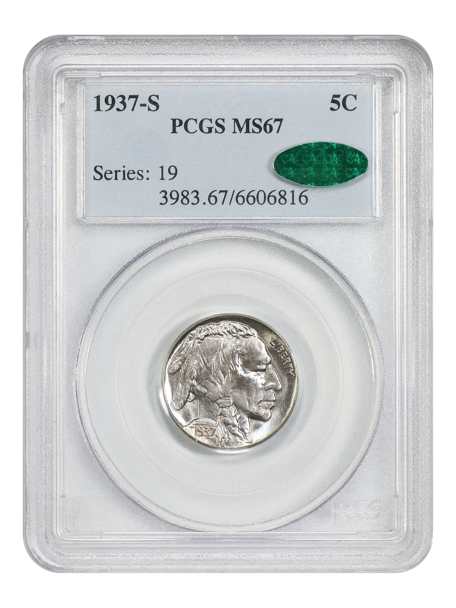 1937-S 5C PCGS/CAC MS67