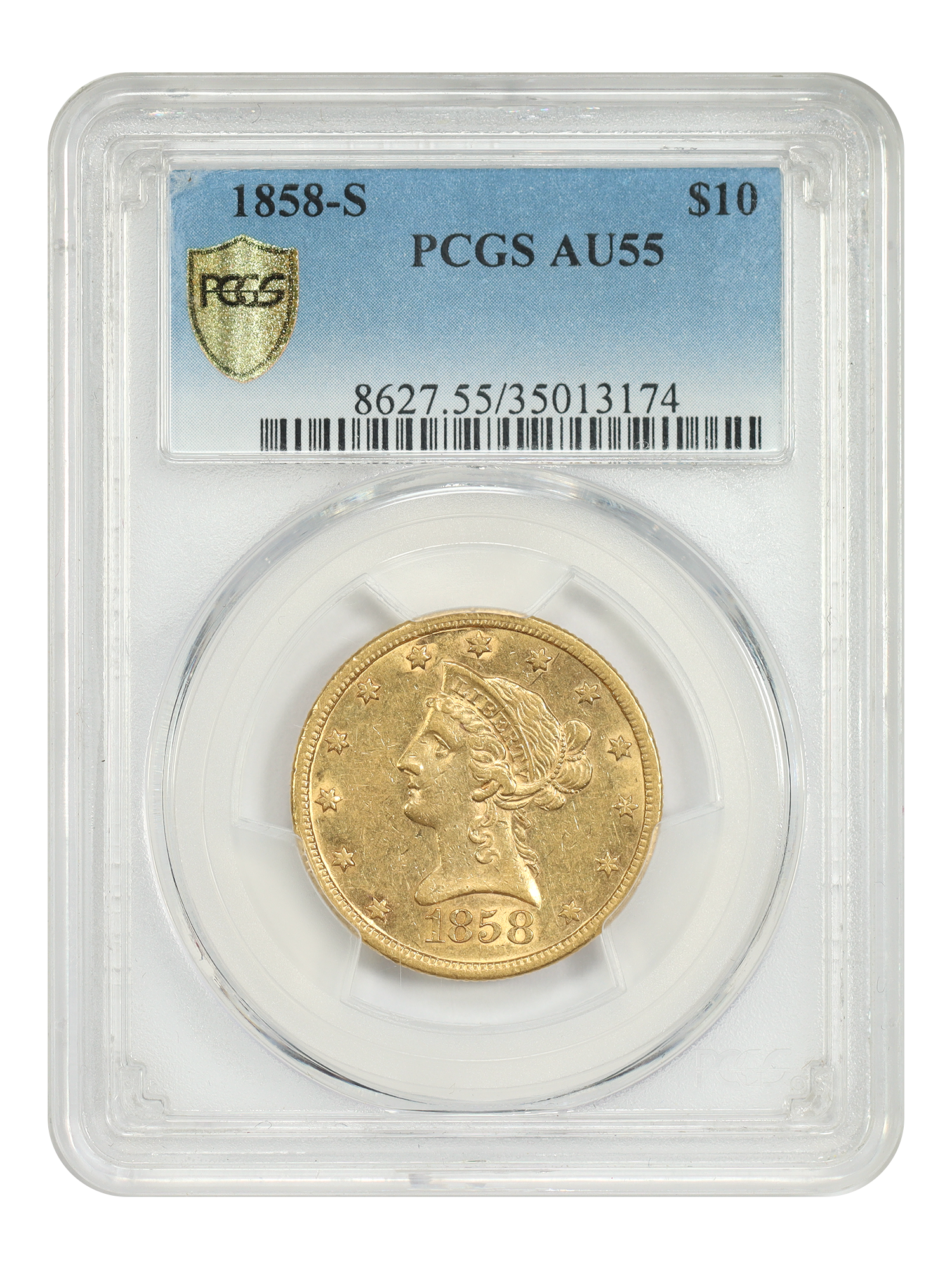 1858-S $10 PCGS AU55