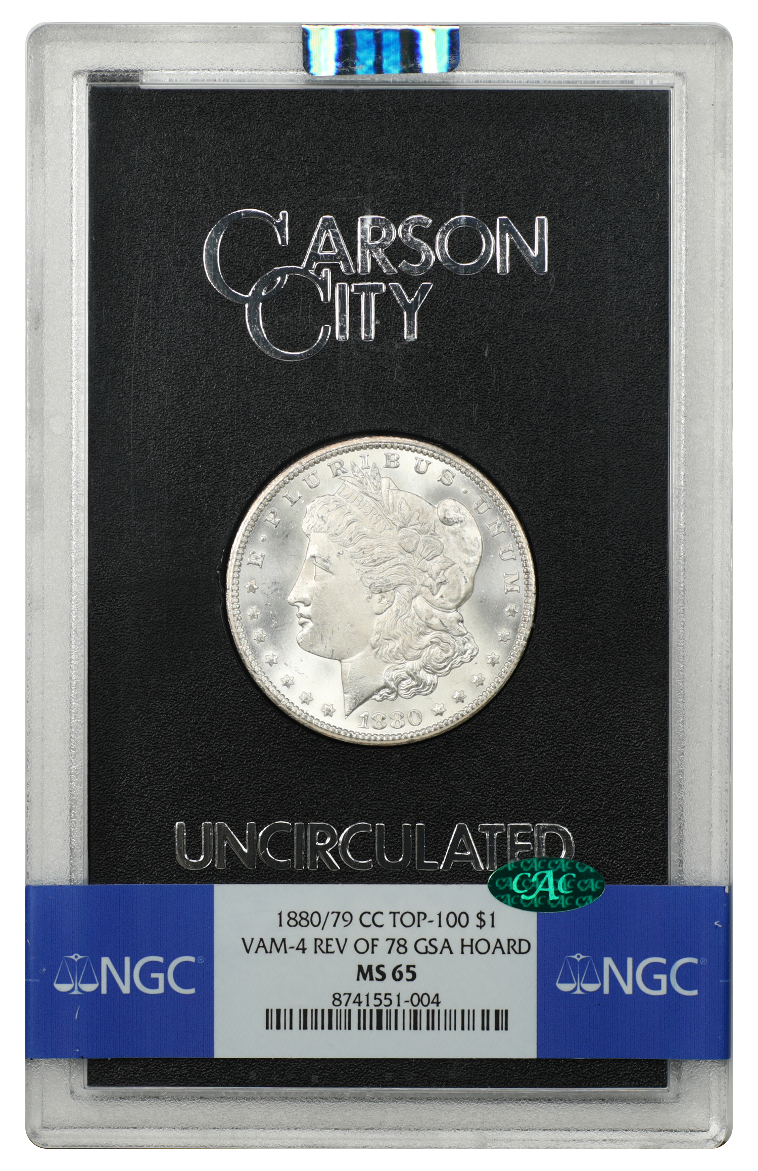 GSA: 1880/79-CC $1 NGC/CAC MS65 (VAM-4, Reverse of 1878)