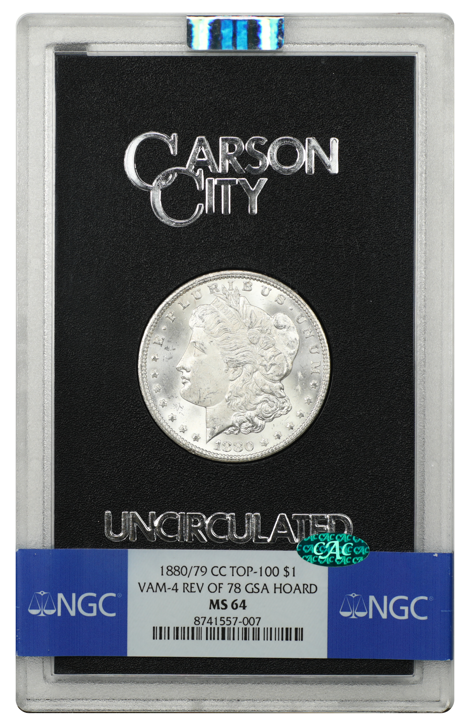 GSA: 1880/79-CC $1 NGC/CAC MS64 (VAM-4, Reverse of 1878)