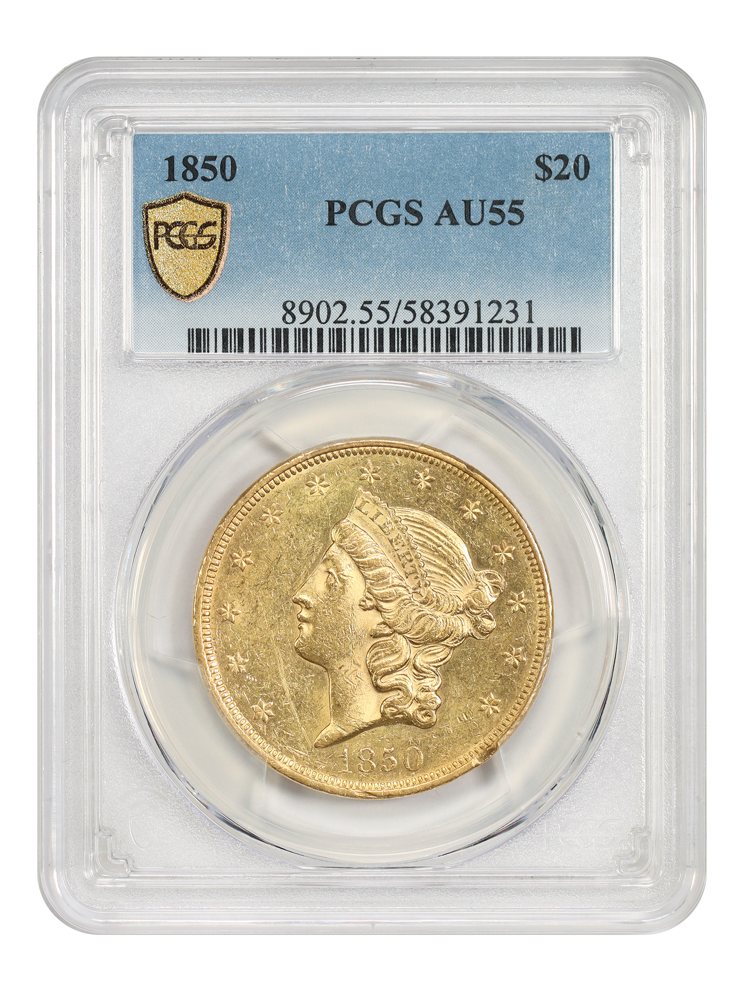 1850 $20 PCGS AU55